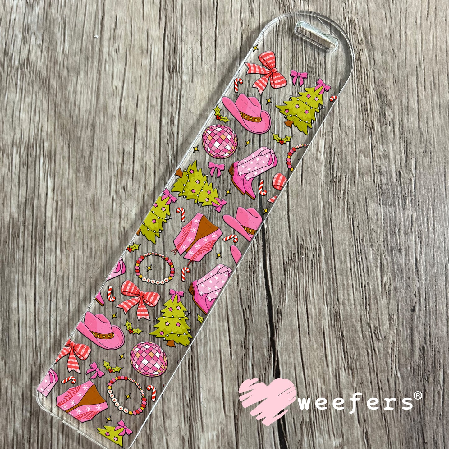 Pink Western Christmas UV DTF Cup Wrap Bookmark Weefers
