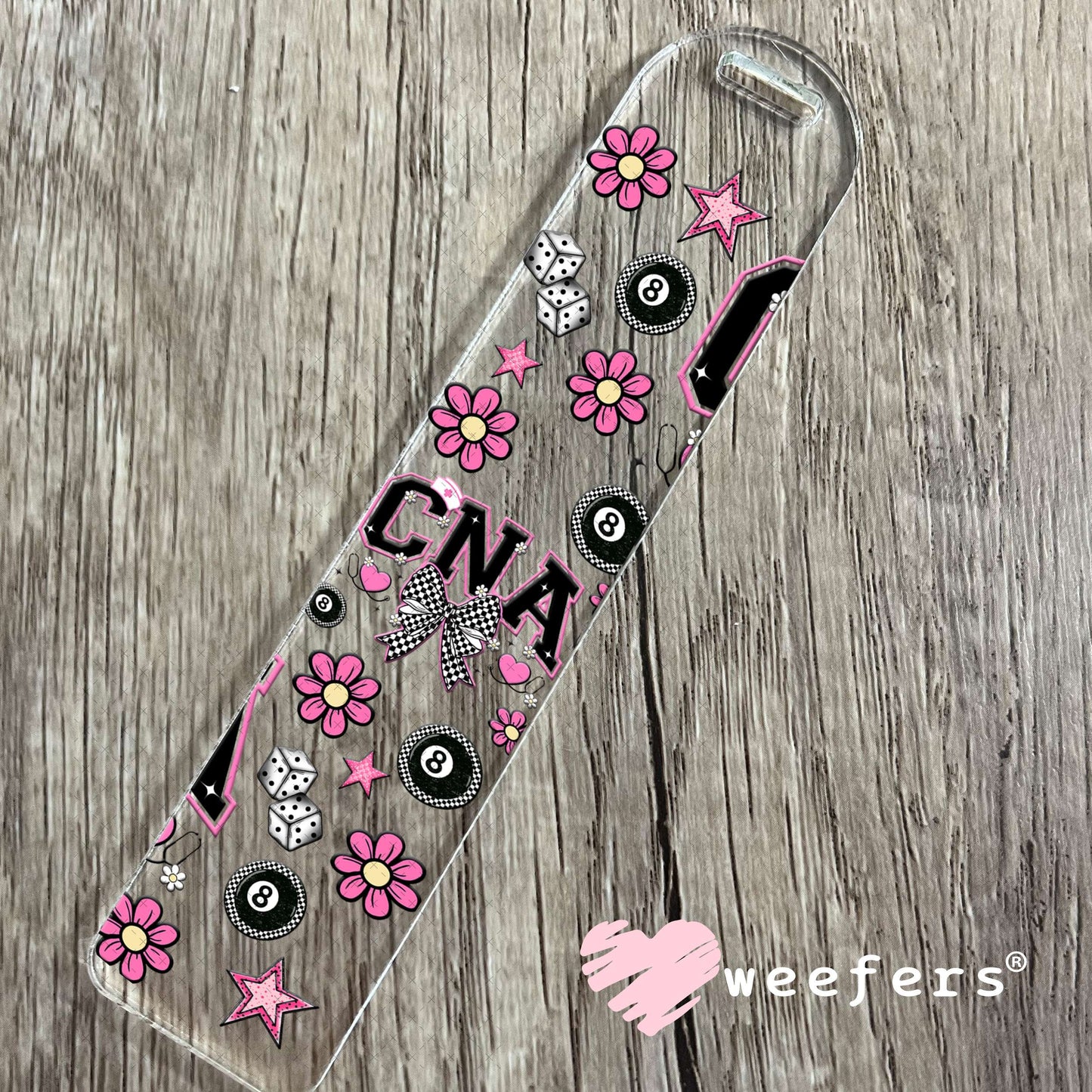 CNA Pink and Black Checkered UV DTF Cup Wrap - Weefers® Exclusive Bookmark Weefers