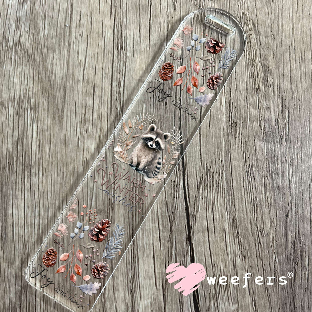 Warm Winter Wishes Christmas Raccoon UV DTF Cup Wrap Bookmark Weefers