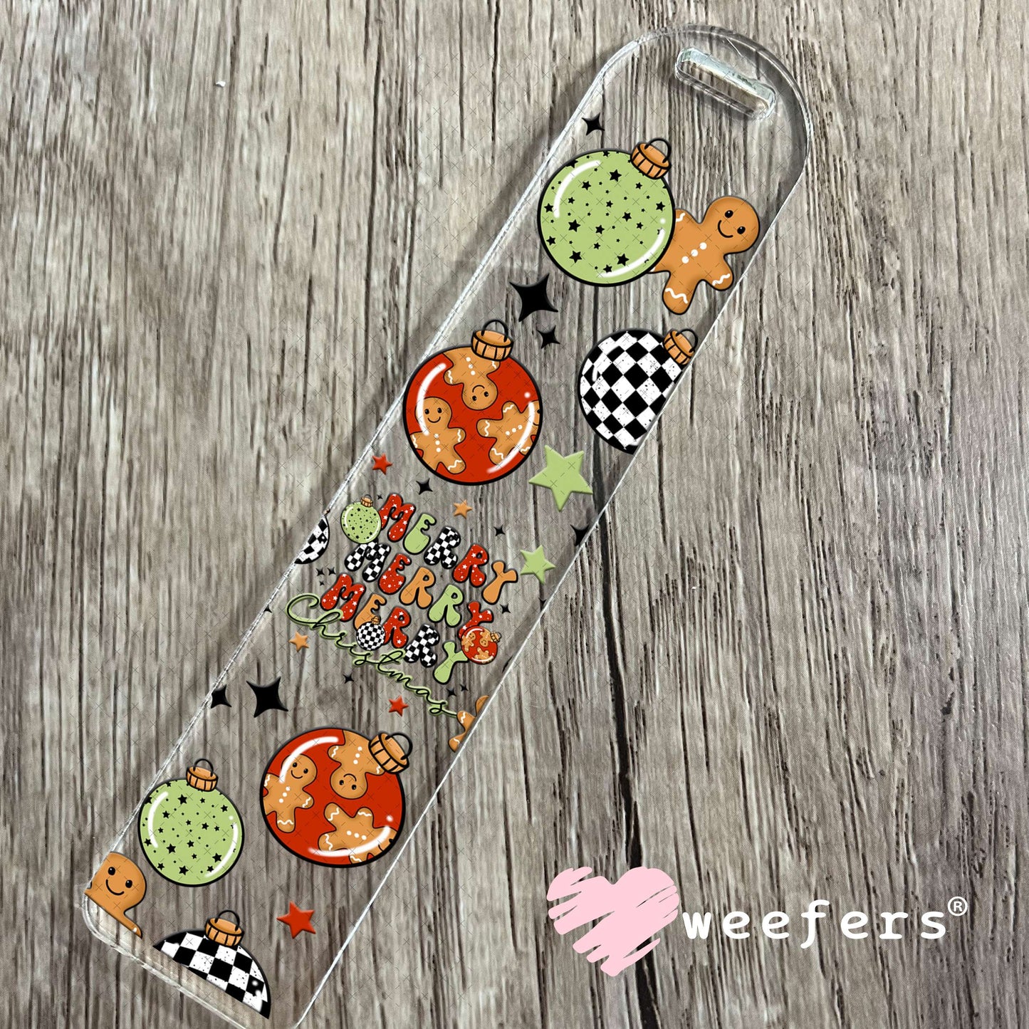 Merry Merry Merry Christmas Gingerbread and Christmas Balls UV DTF Cup Wrap Bookmark Weefers
