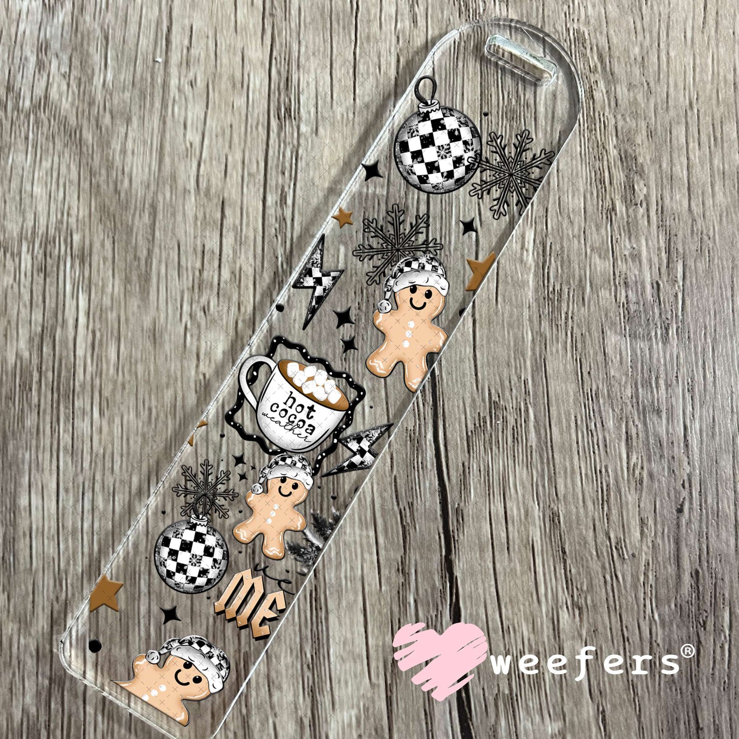 Black and White Checkered Christmas Gingerbread UV DTF Cup Wrap Bookmark Weefers