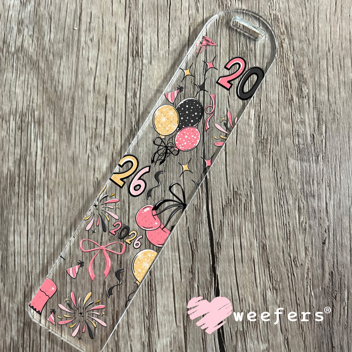 2026 New Years Pink Gold UV DTF Cup Wrap - Weefers Exclusive Bookmark Weefers