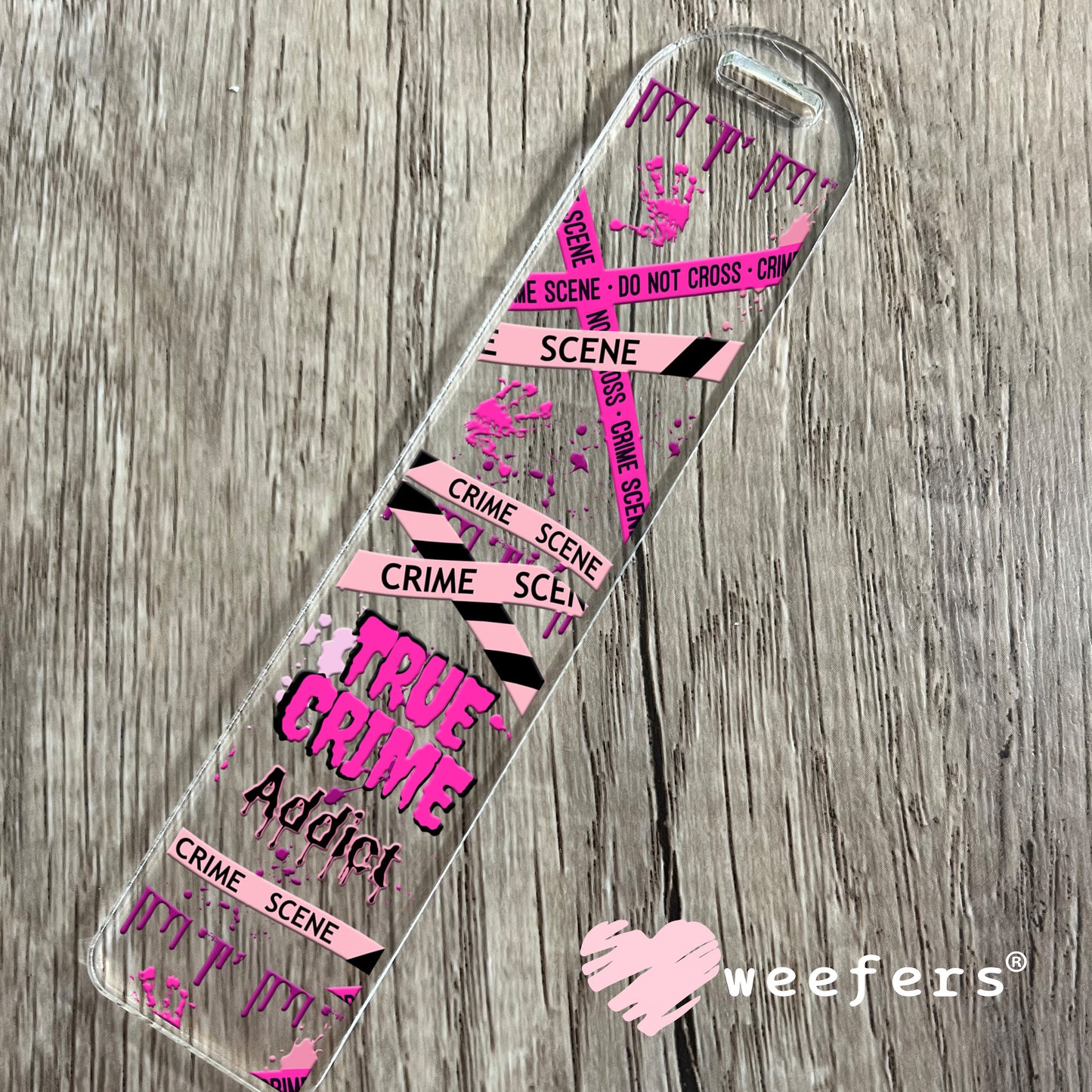 True Crime Addict Pink UV DTF Cup Wrap Bookmark Weefers