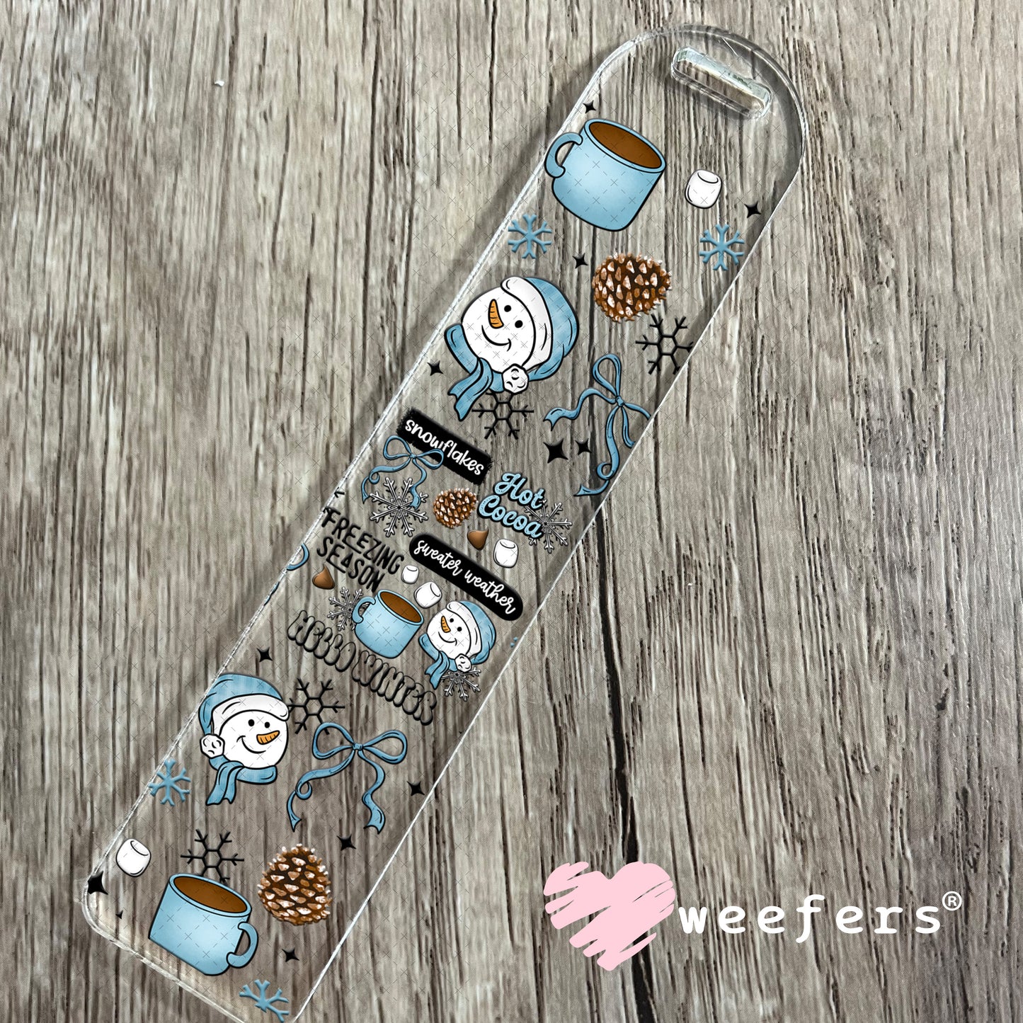 Hello Winter Blue Smiley Snowmen UV DTF Cup Wrap Bookmark Weefers
