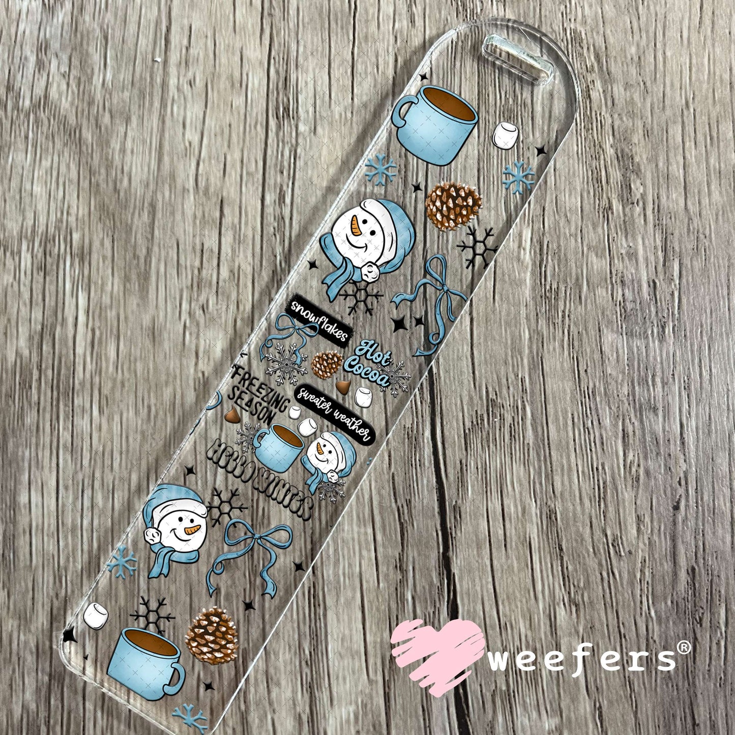 Hello Winter Blue Smiley Snowmen UV DTF Cup Wrap Bookmark Weefers