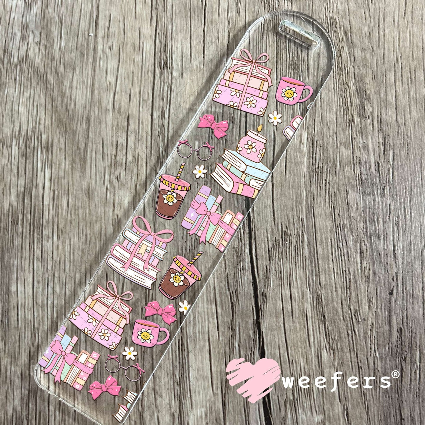 UV DTF Cup Wrap – Pink Books and Coffee Bookmark Weefers
