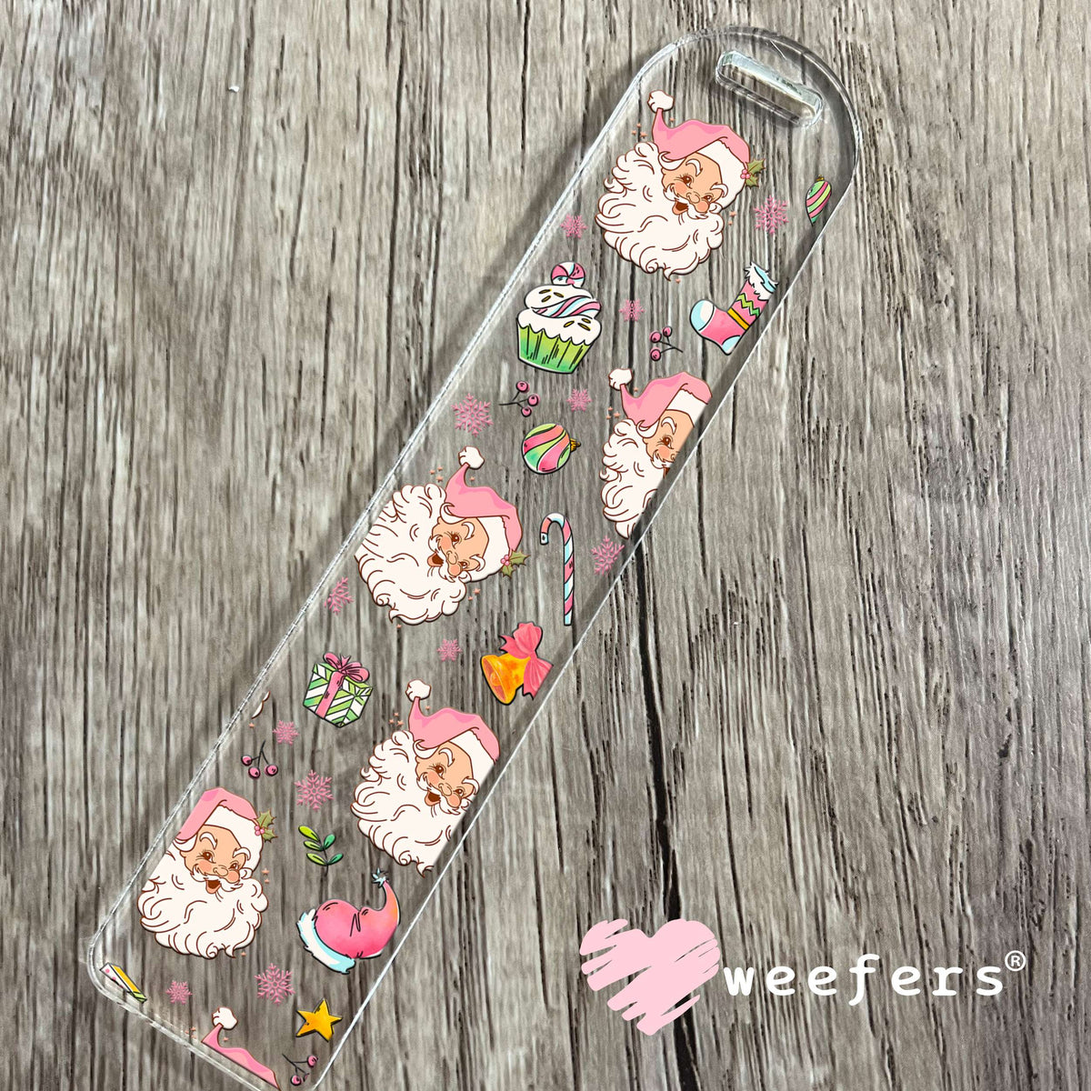 Retro Pink Santa Presents UV DTF Cup Wrap Bookmark Weefers