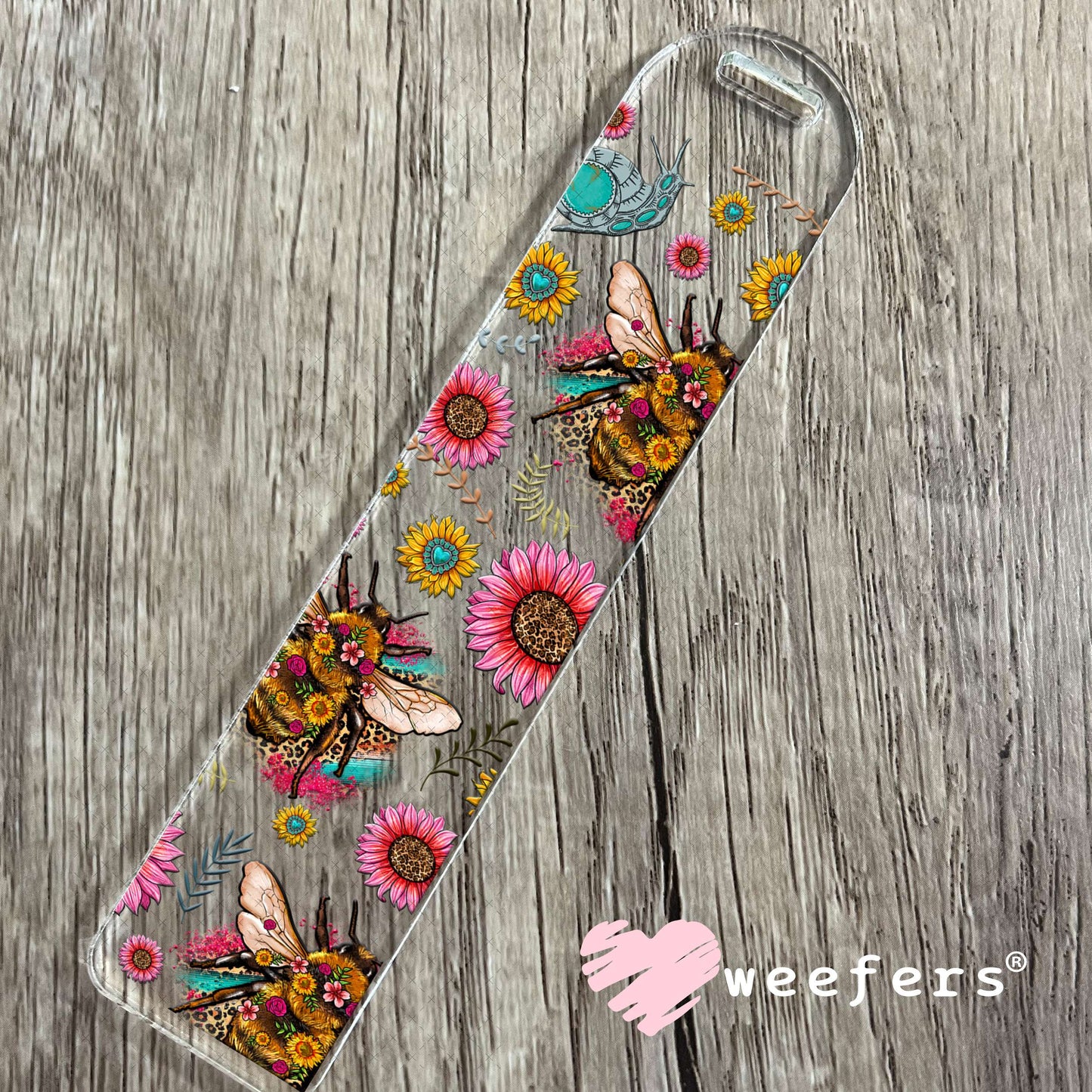 UV DTF Cup Wrap – Whimsical Pink Teal Bees - Weefers® Exclusive Bookmark Weefers