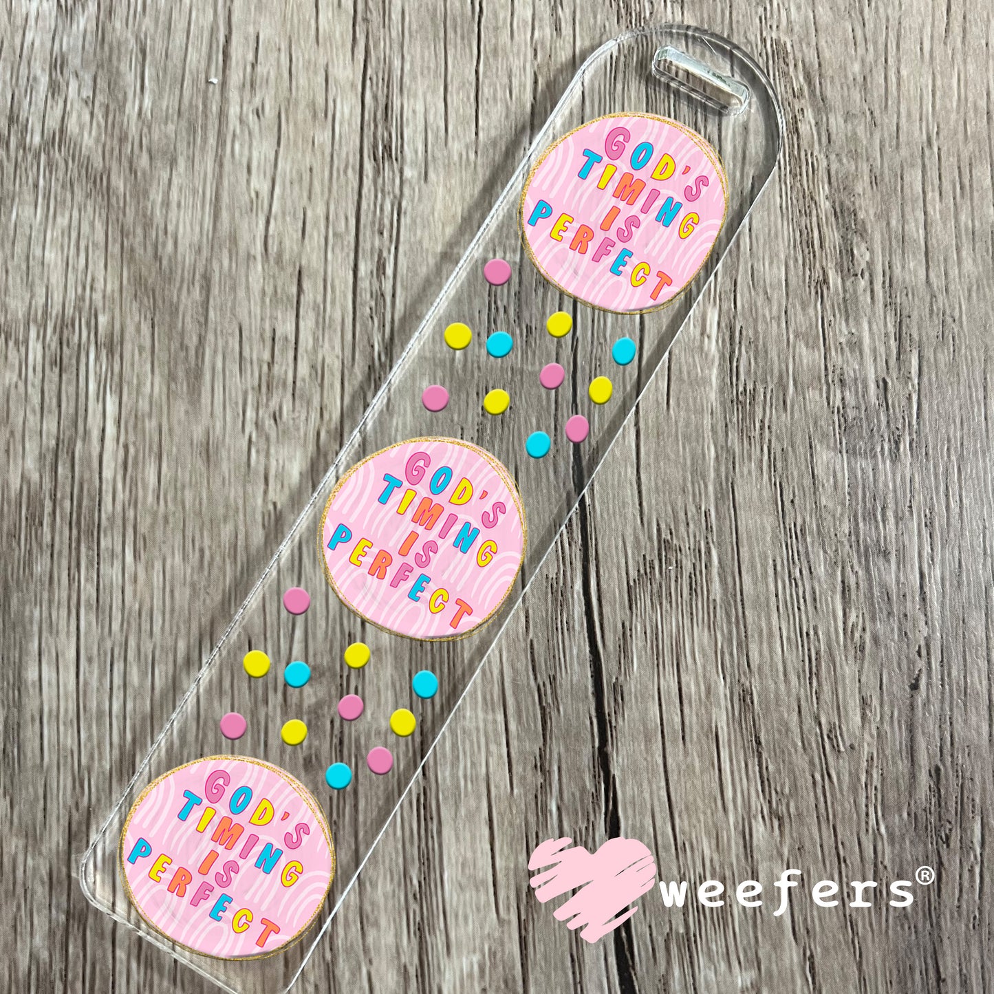 God's Timing is Perfect Pink UV DTF Decal Bookmark Weefers