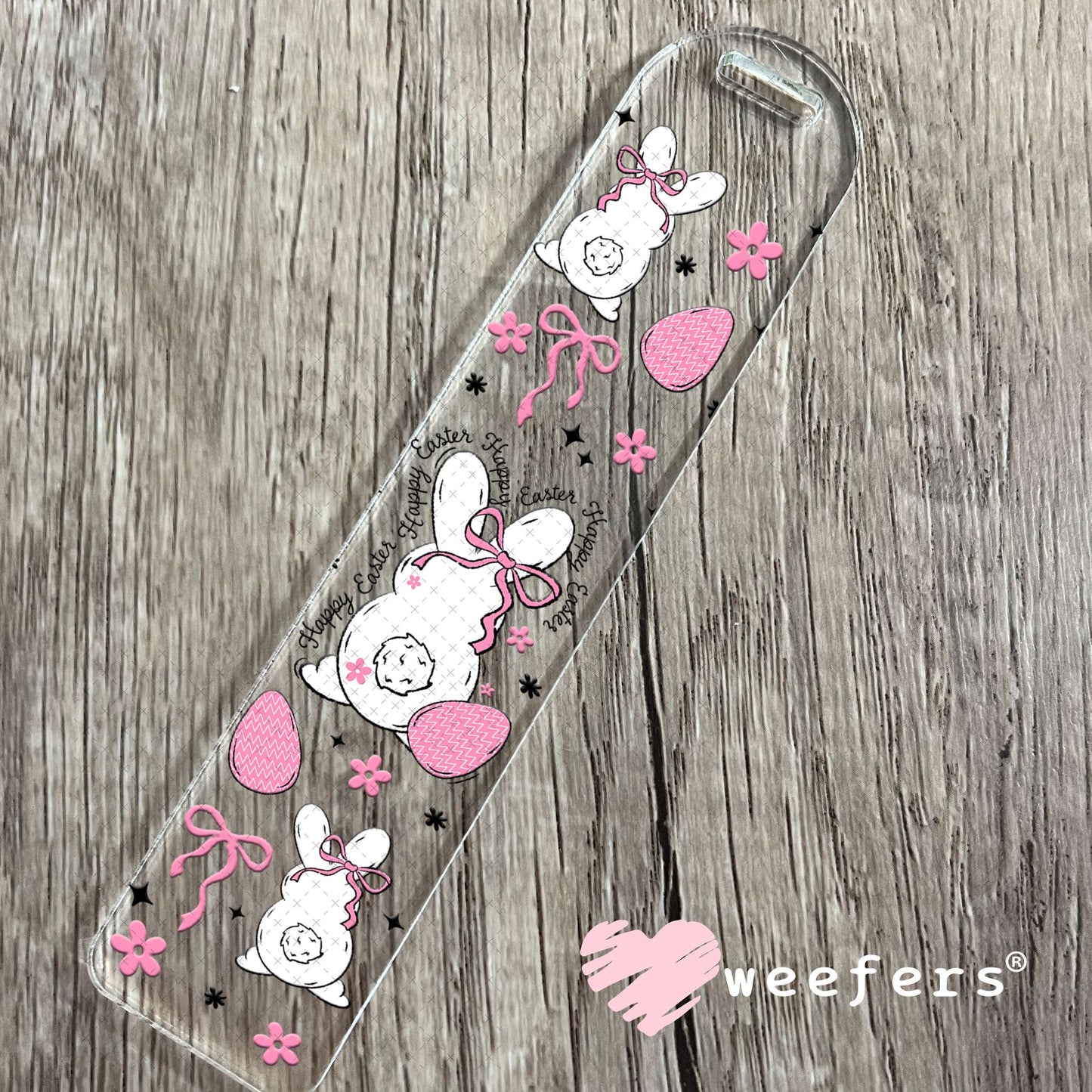 UV DTF Cup Wrap – Happy Easter Bunny Pink and White Bookmark Weefers