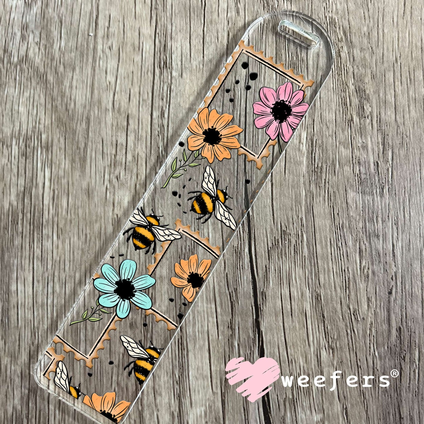UV DTF Cup Wrap – Wild Flowers and Bees Pink and Teal Bookmark Weefers