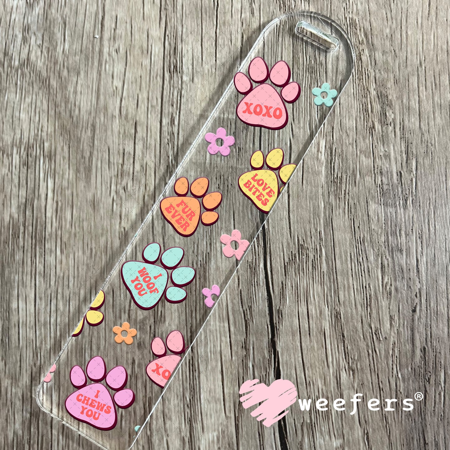 UV DTF Cup Wrap – Dog Paw Valentine's Day Conversation Hearts Bookmark Weefers