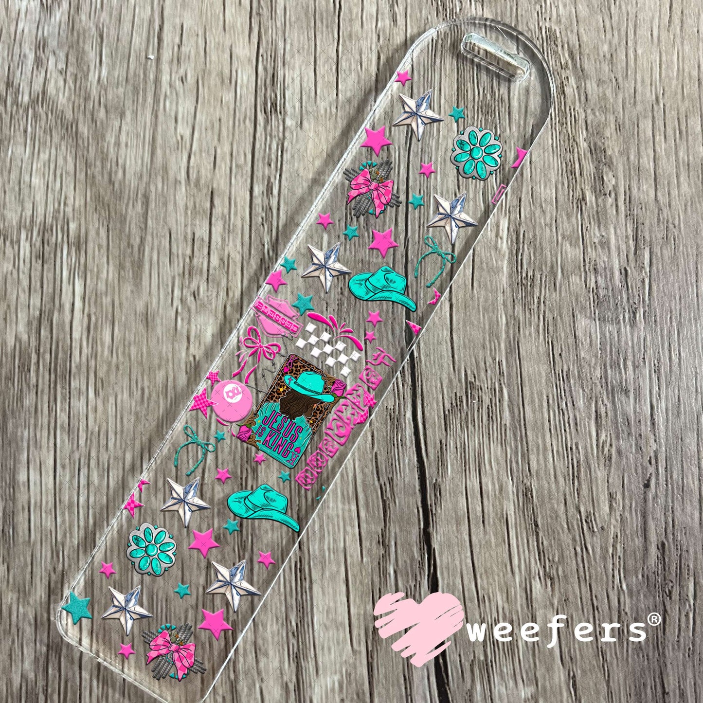 UV DTF Cup Wrap – Jesus is King Teal and Hot Pink - Weefers Exclusive Bookmark Weefers