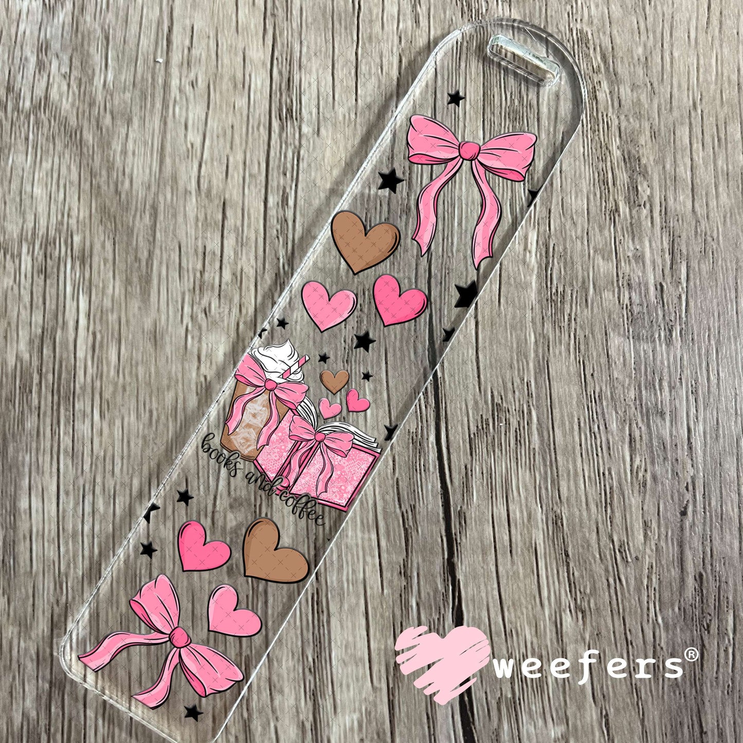 UV DTF Cup Wrap – Books and Coffee Pink and Brown Bookmark Weefers
