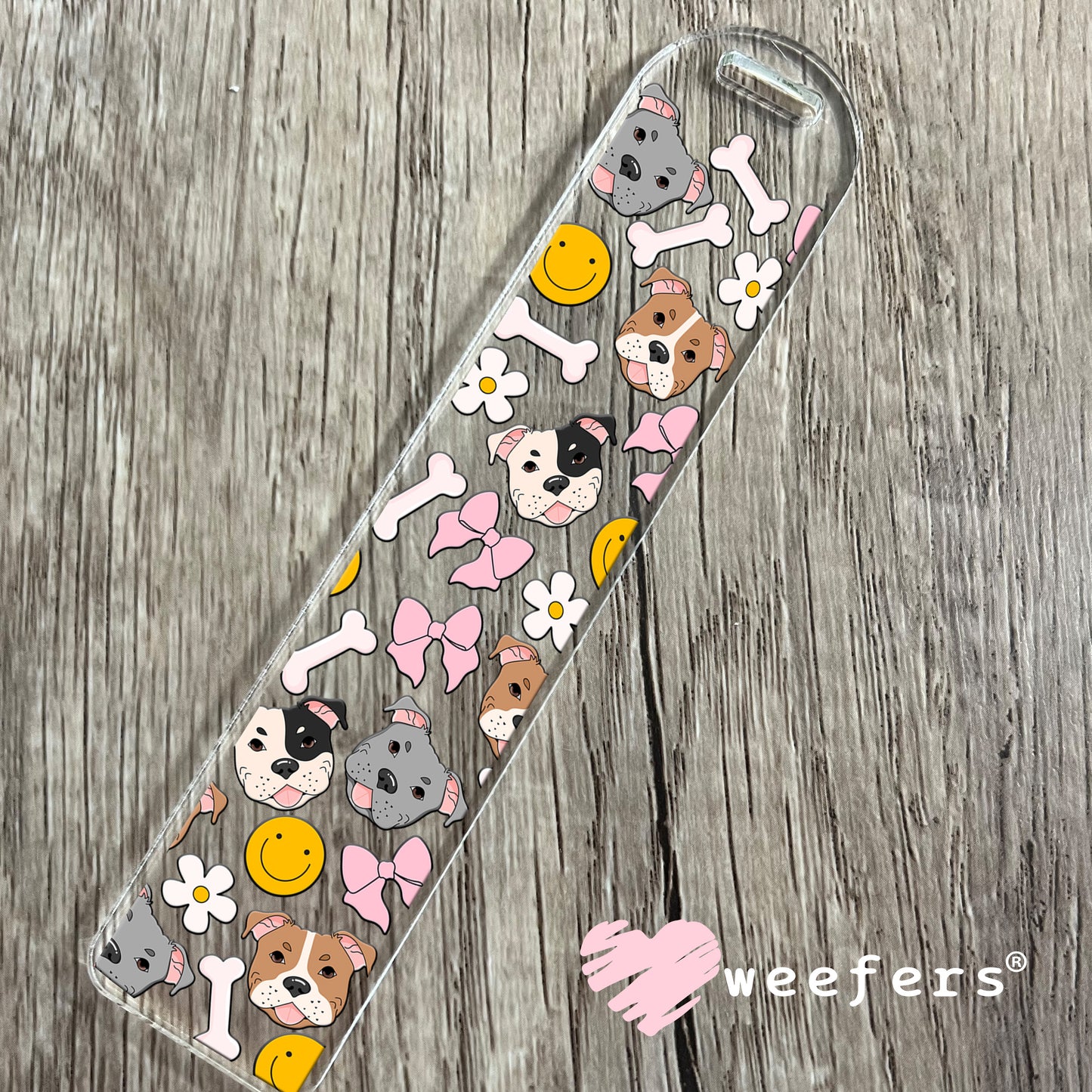 Pitbull Faces Bones Bows UV DTF Cup Wrap Bookmark Weefers