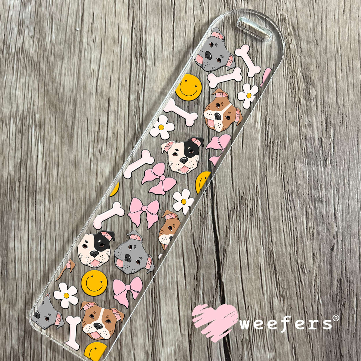 Pitbull Faces Bones Bows UV DTF Cup Wrap Bookmark Weefers