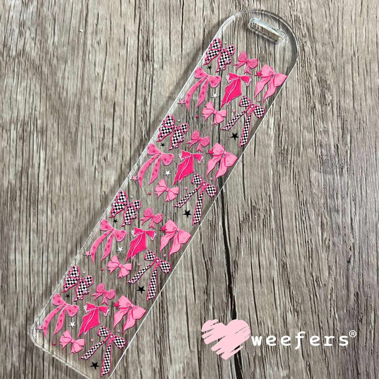 UV DTF Decal - Pink Checkered Bows Bookmark Weefers