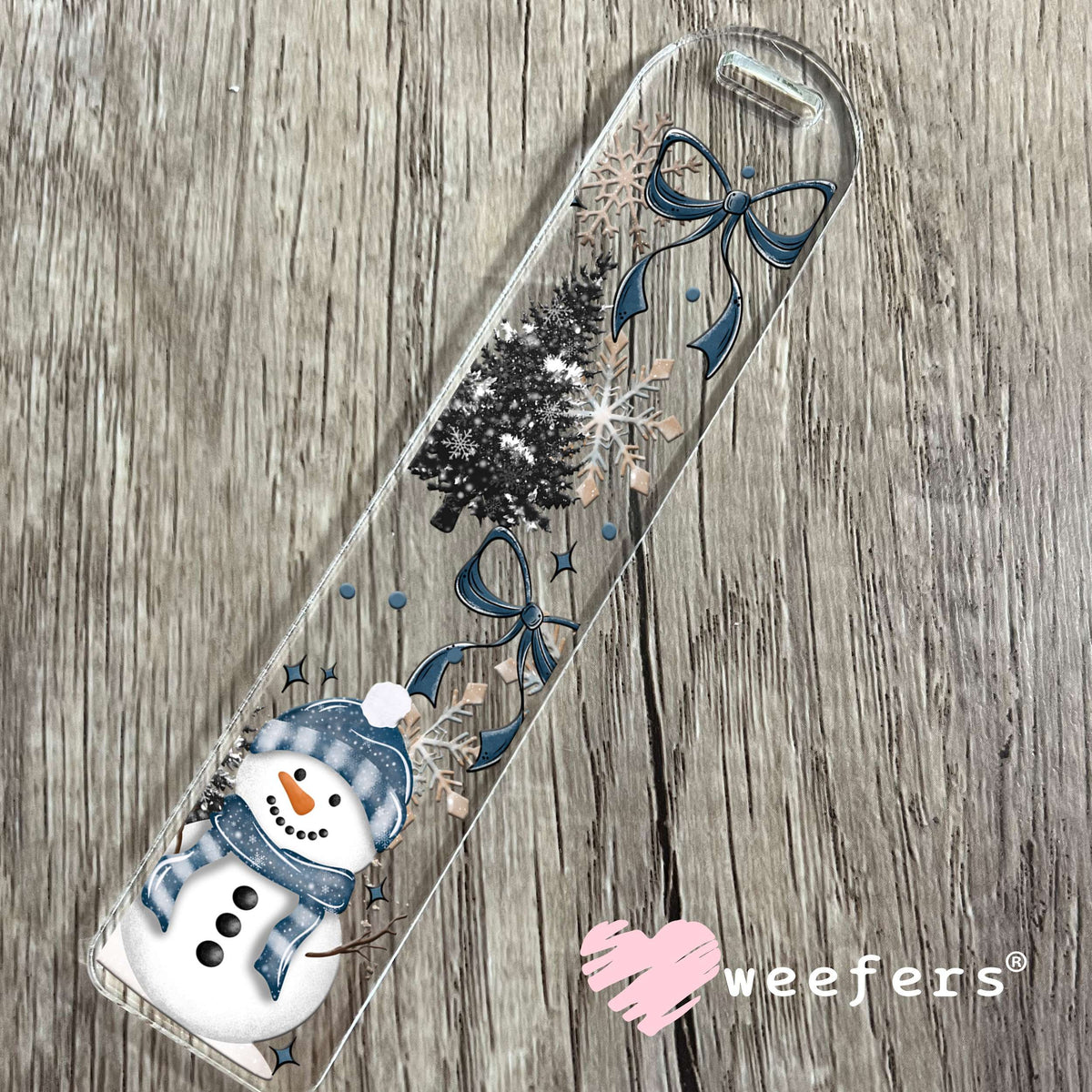 Blue Snowman Christmas Tress UV DTF Cup Wrap Bookmark Weefers