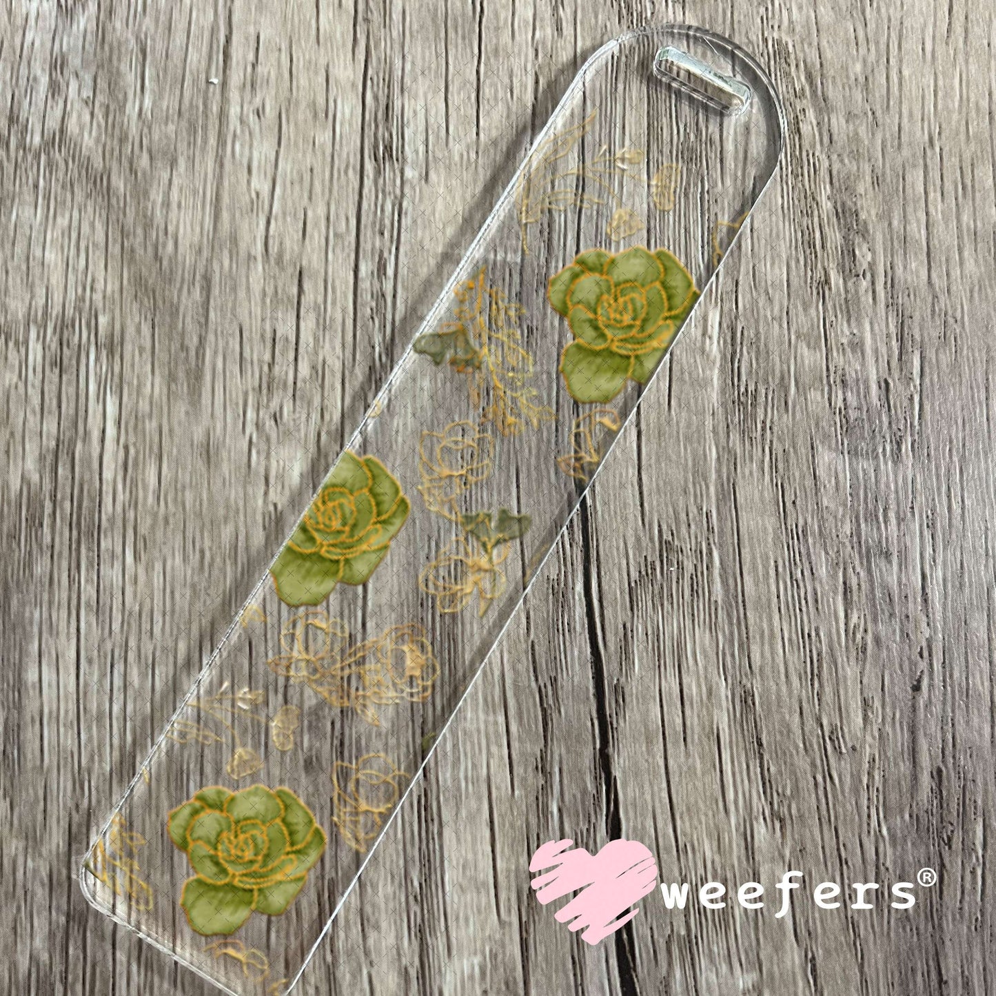 UV DTF Cup Wrap – Gold and Green Roses Bookmark Weefers