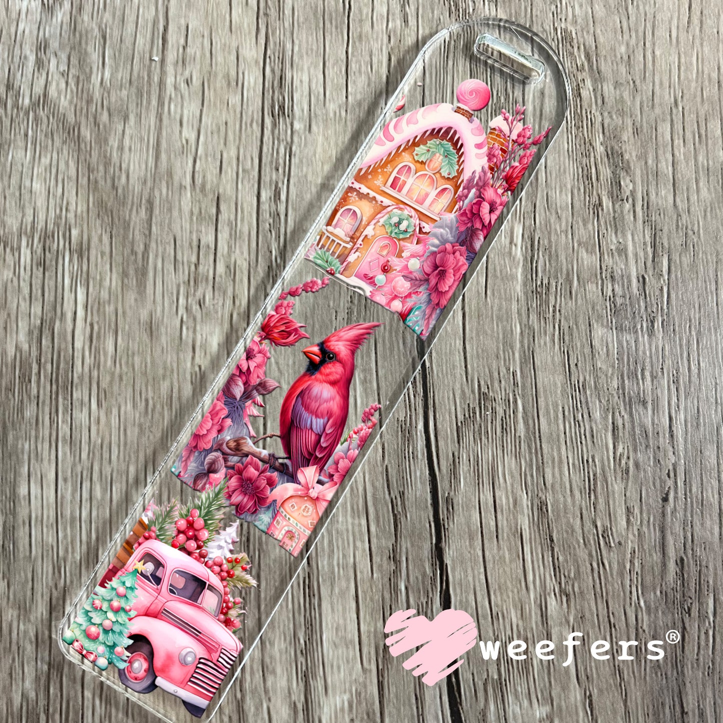 Pink Cardinal Winter Wonderland UV DTF Cup Wrap Bookmark Weefers