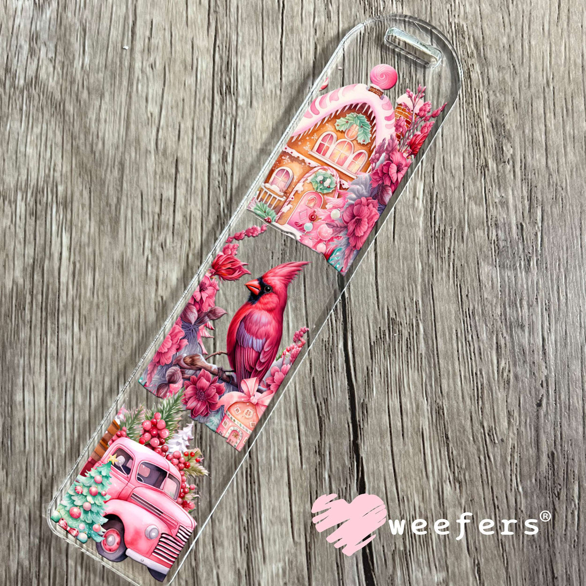 Pink Cardinal Winter Wonderland UV DTF Cup Wrap Bookmark Weefers