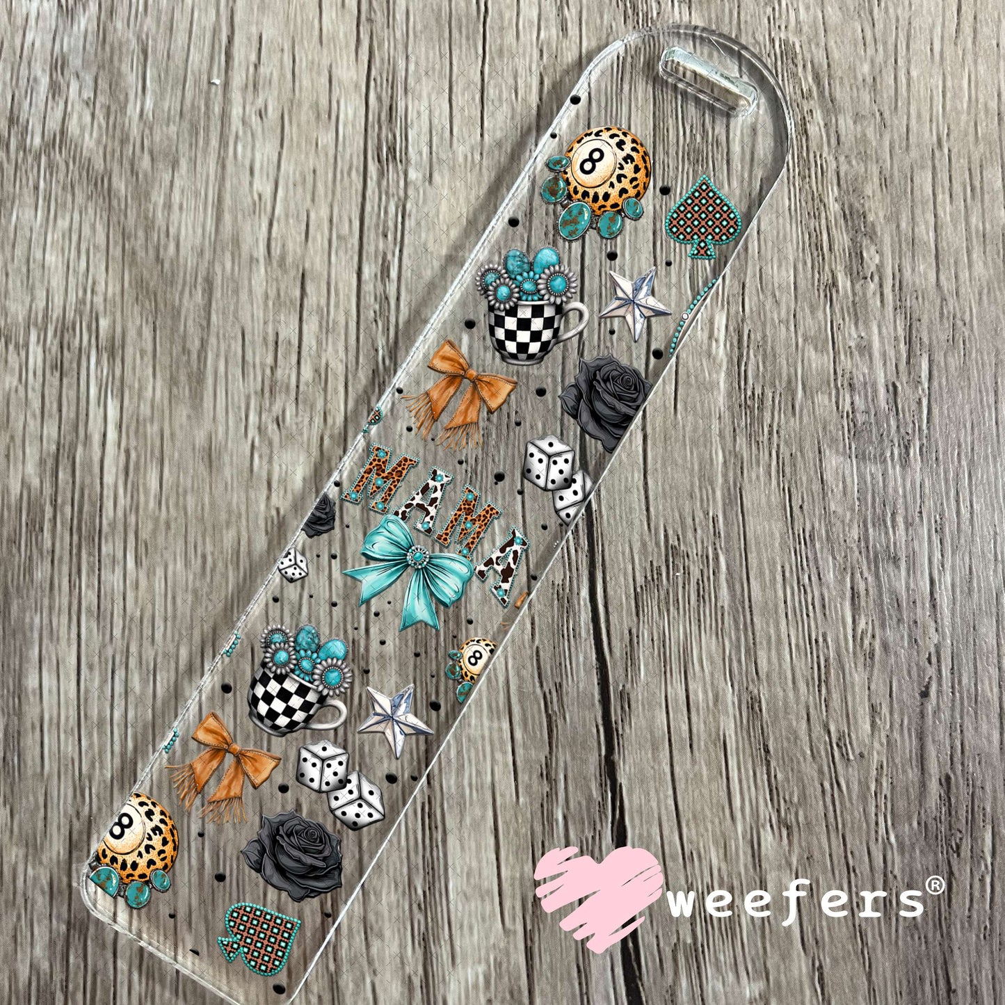 UV DTF Cup Wrap – Mama Western Teal Bow - Weefers Exclusive Bookmark Weefers