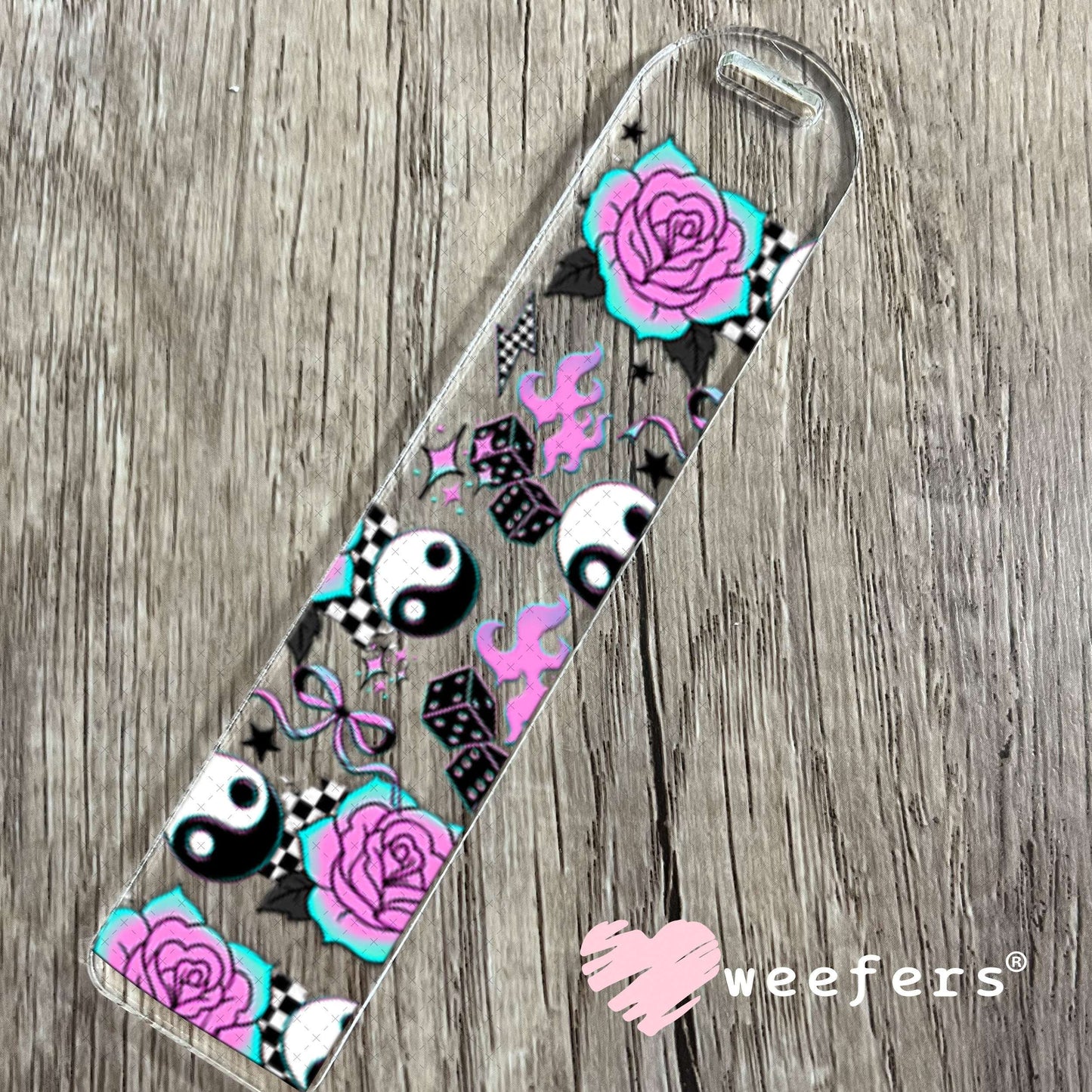UV DTF Cup Wraps - Ying Yang Purple Teal Roses Bookmark Weefers