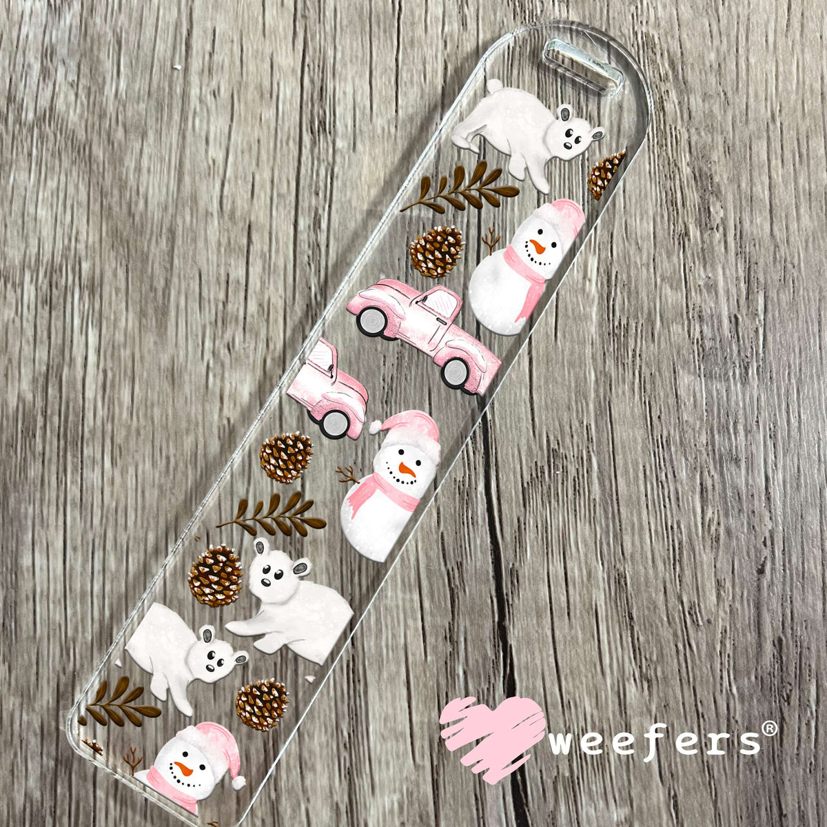Pink Merry Bears Winter Land UV DTF Cup Wrap Bookmark Weefers