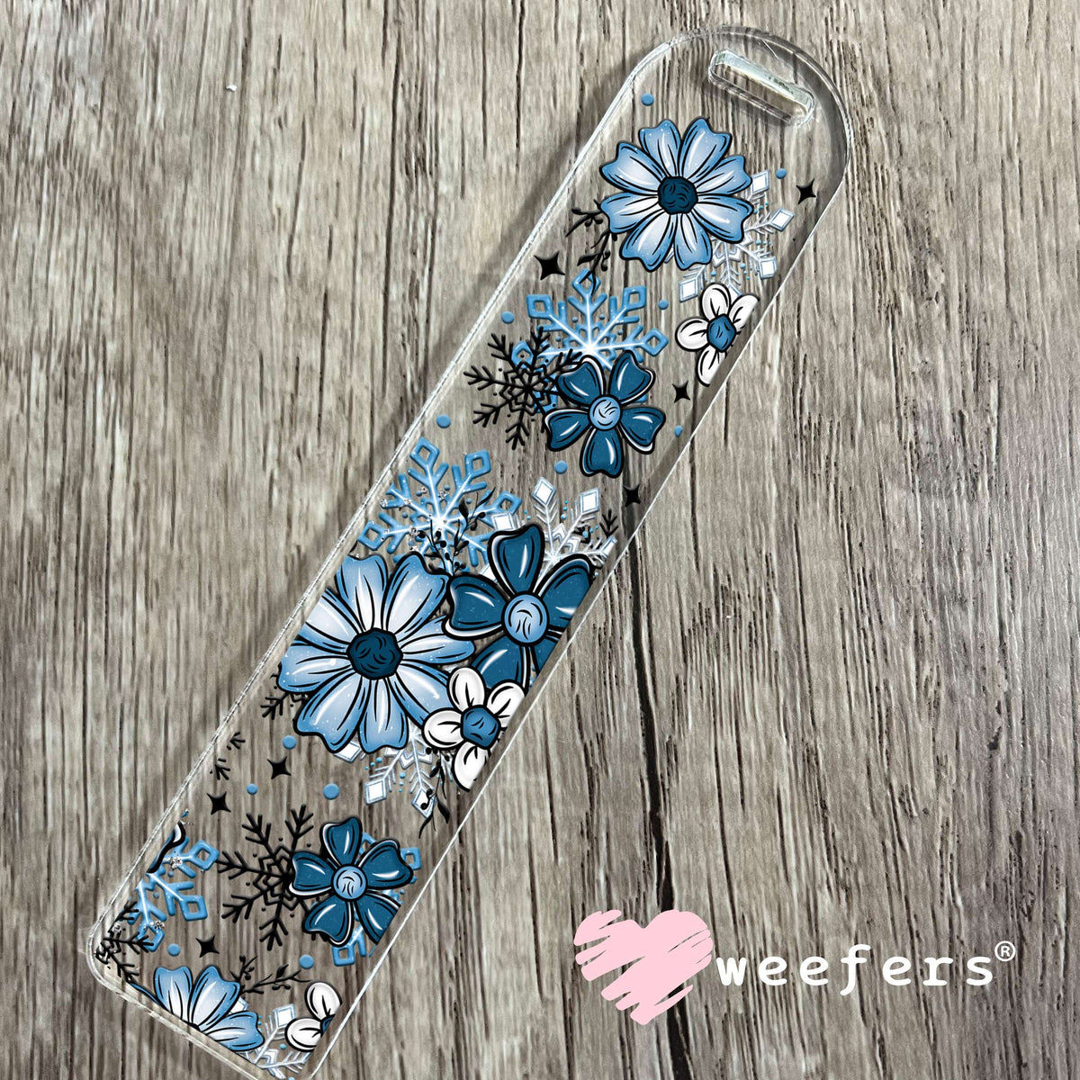 Blue Winter Flowers UV DTF Cup Wrap Bookmark Weefers