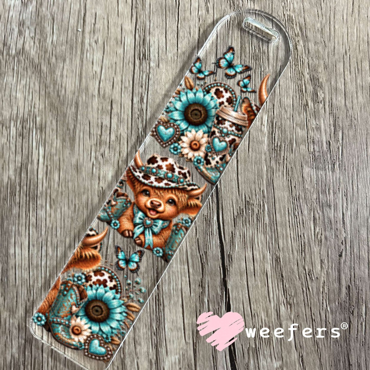 UV DTF Cup Wraps - Western Teal Cow Bookmark Weefers