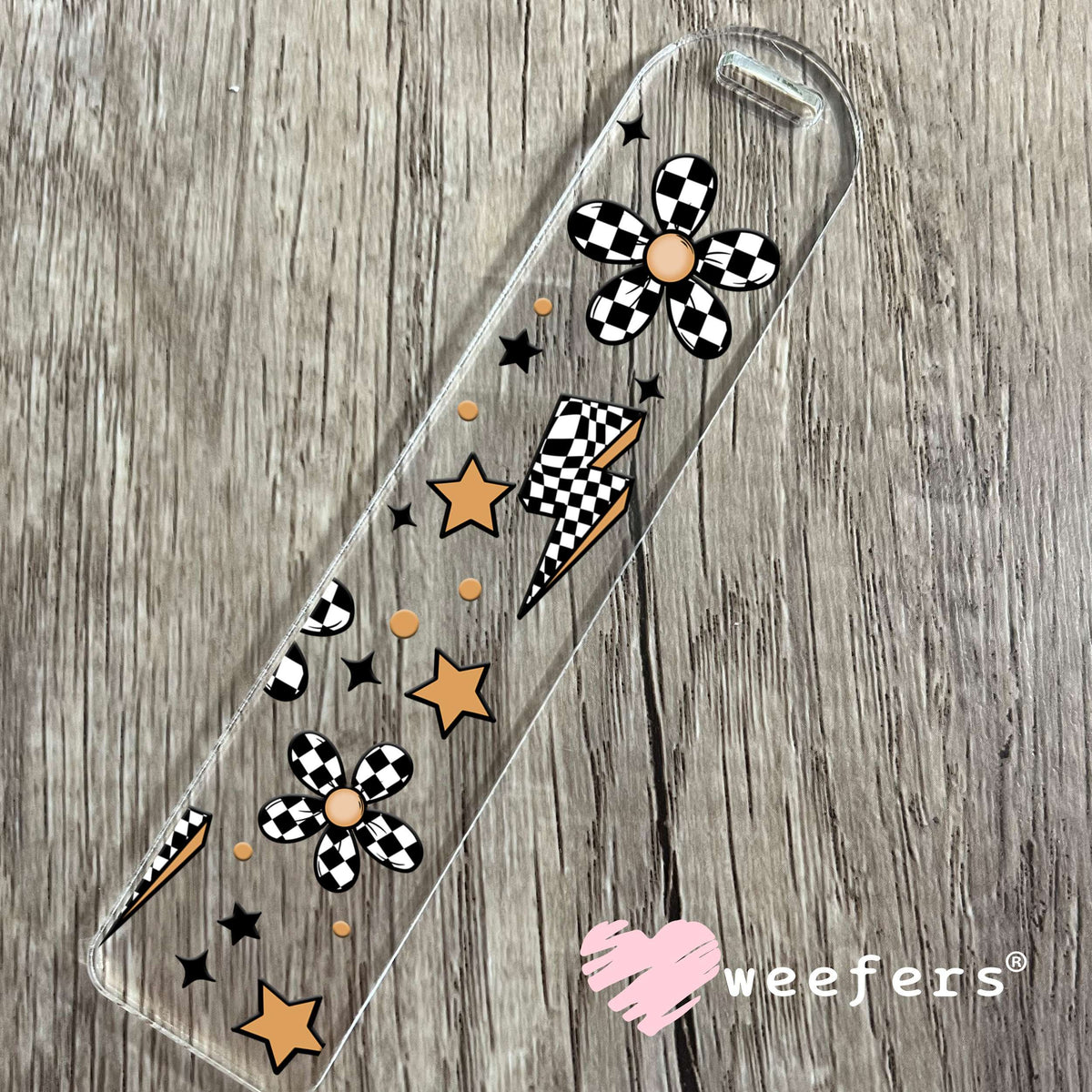 Checkered Lightening Bolts and Flowers UV DTF Cup Wrap Bookmark Weefers