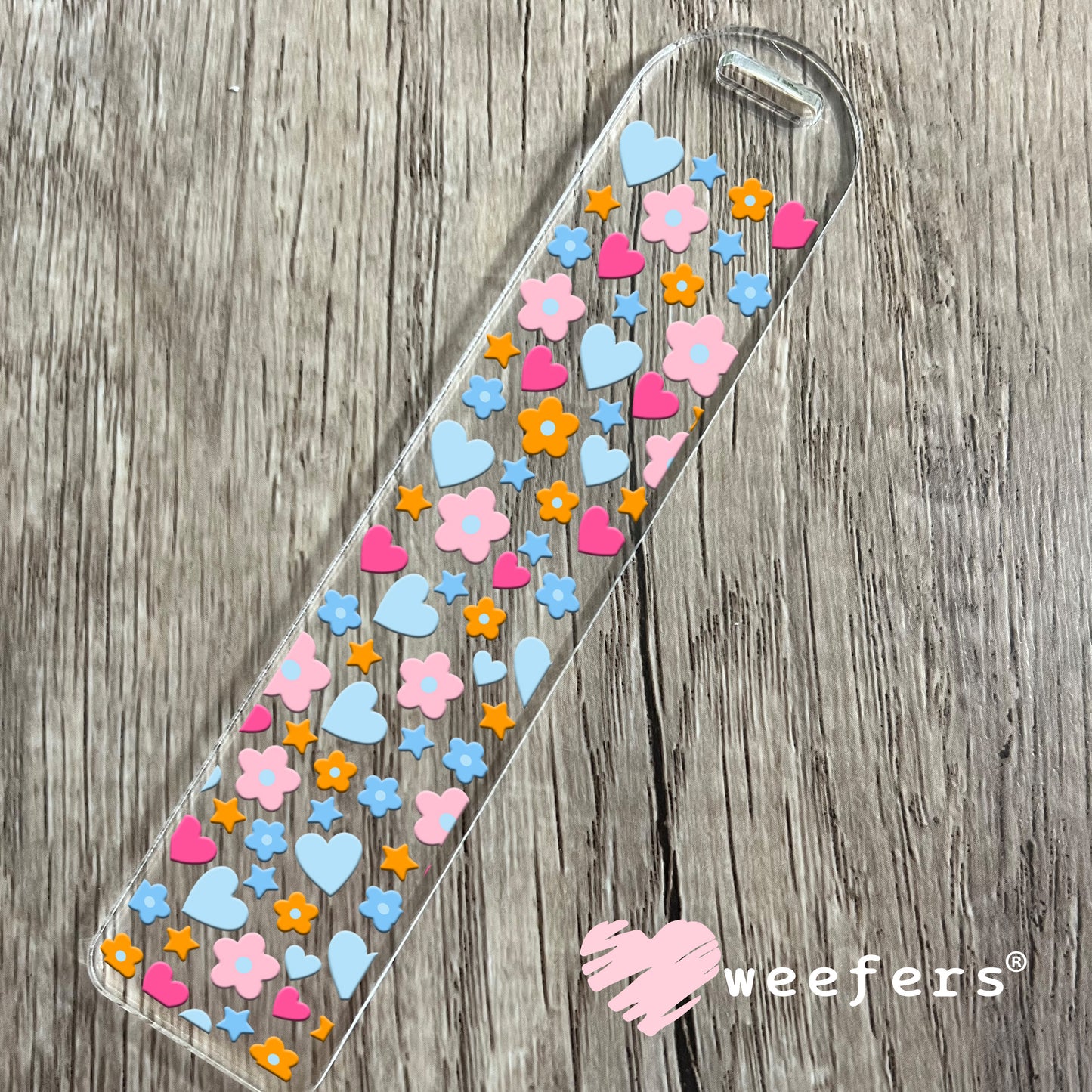 Hearts and Flowers Orange Pink UV DTF Cup Wrap Bookmark Weefers