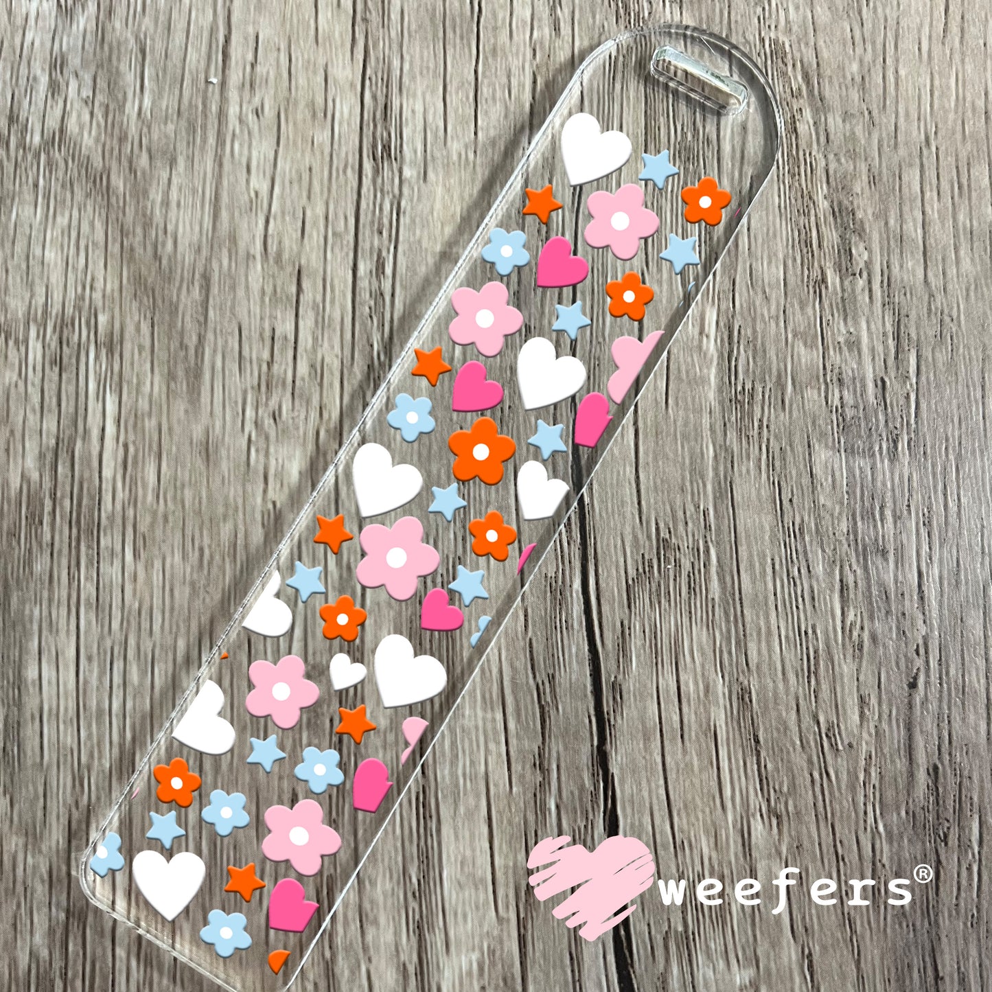 Hearts and Flowers White Pink UV DTF Cup Wrap Bookmark Weefers