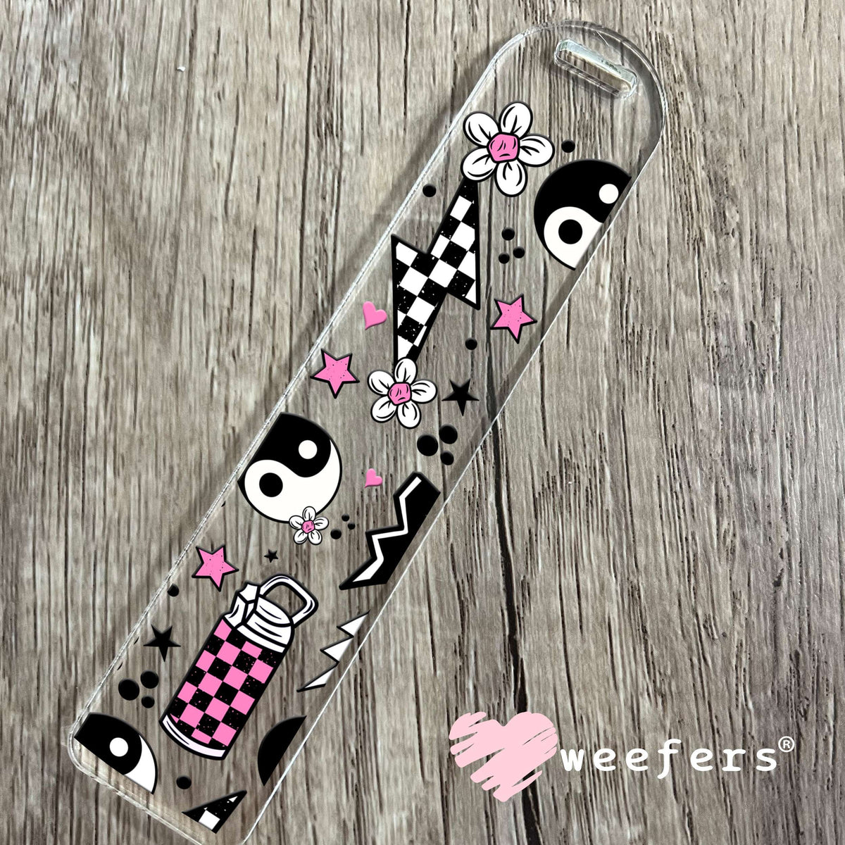 Pink Checkered Ying Yang UV DTF Cup Wrap Bookmark Weefers