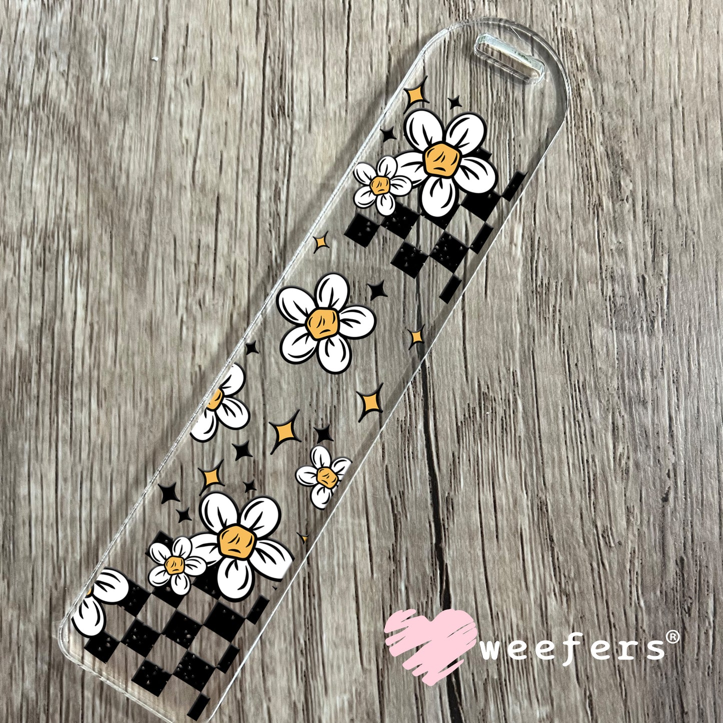 Tired 24/7 Black Checkers and Flowers UV DTF Cup Wrap Bookmark Weefers