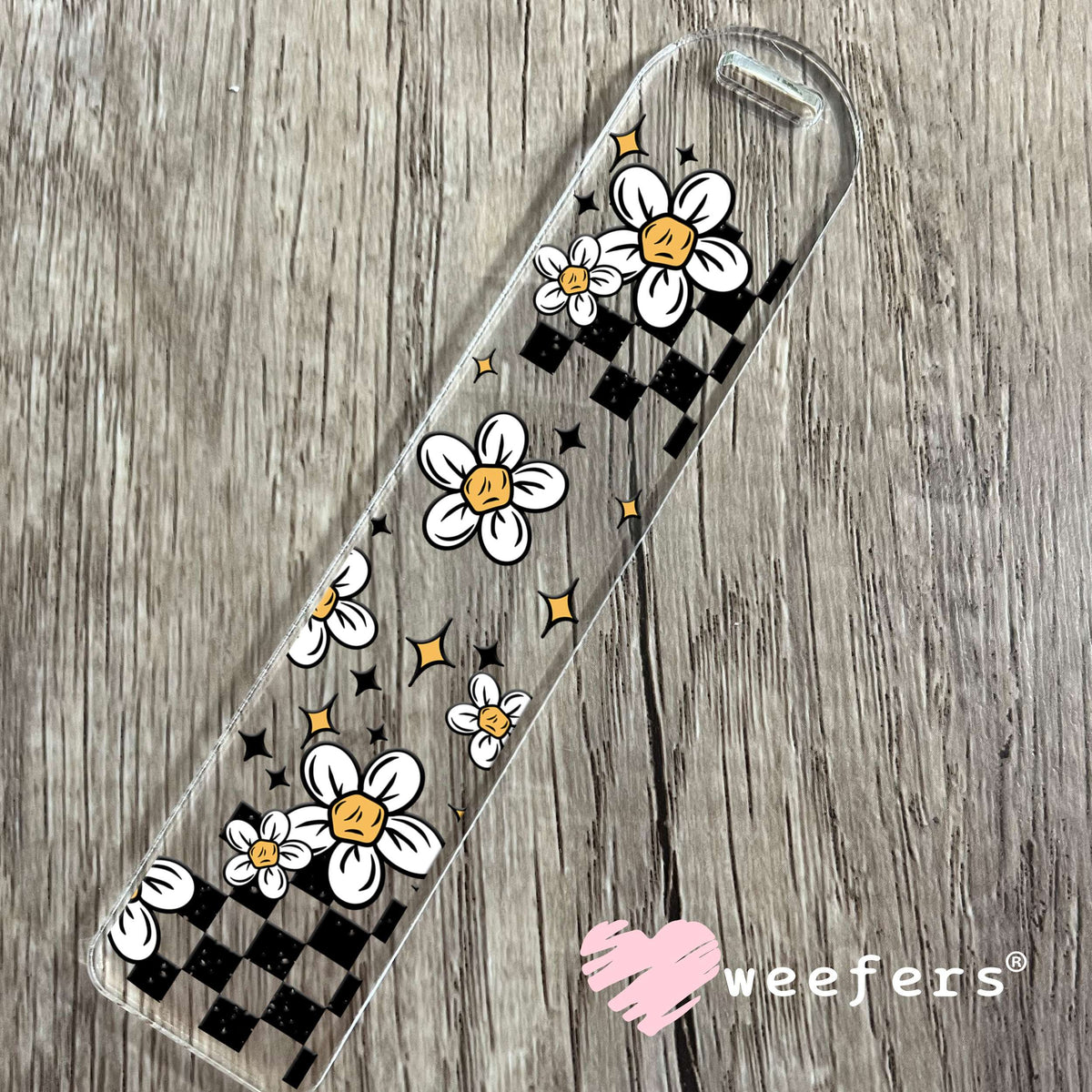Tired 24/7 Black Checkers and Flowers UV DTF Cup Wrap Bookmark Weefers