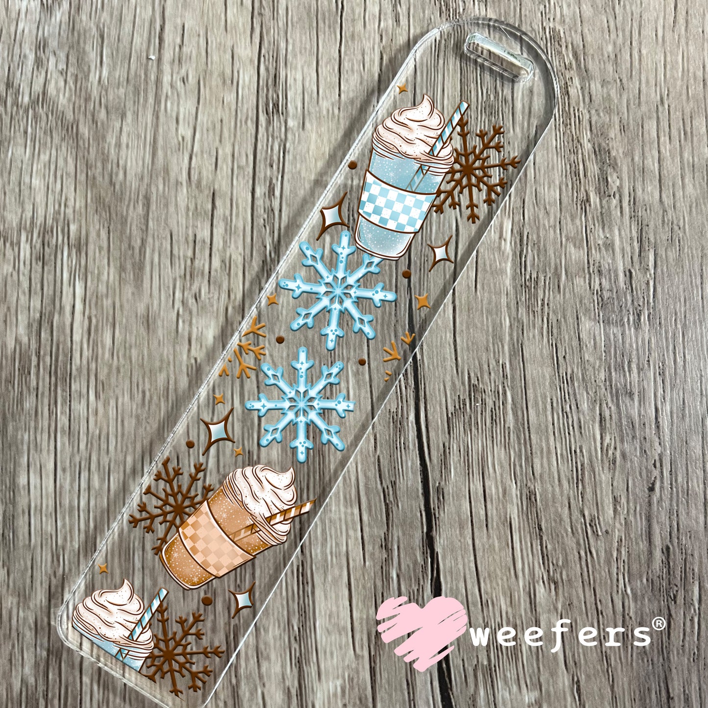 Freezing Blue Snowflakes UV DTF Cup Wrap Bookmark Weefers