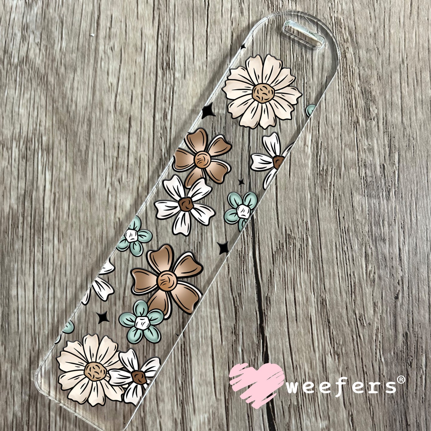 Teal and Brown Flowers UV DTF Cup Wrap Bookmark Weefers