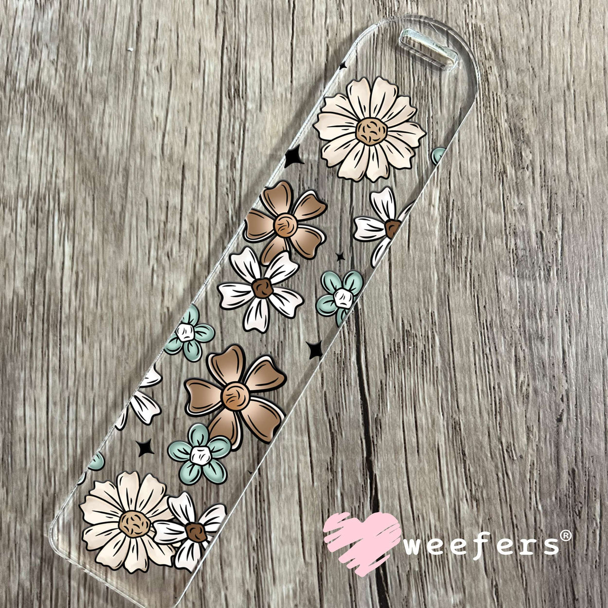 Teal and Brown Flowers UV DTF Cup Wrap Bookmark Weefers