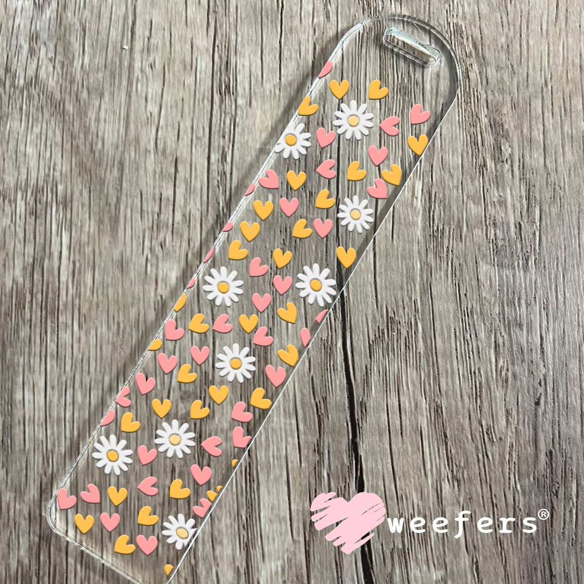 Hearts and Flowers White Pink Yellow UV DTF Cup Wrap Bookmark Weefers