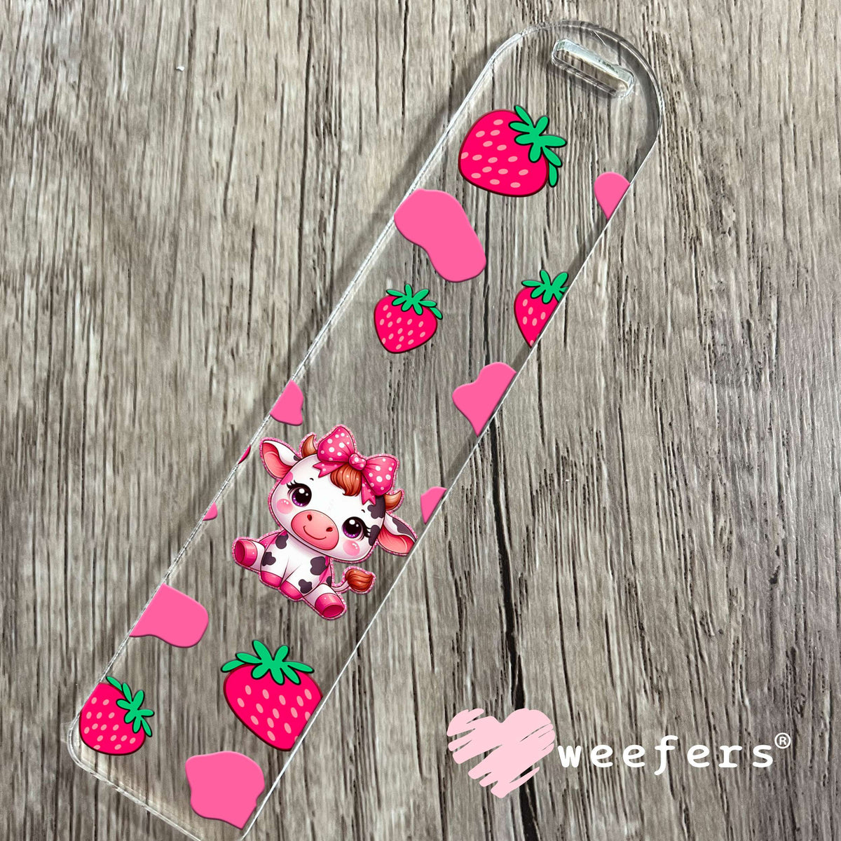 Baby Cow Pink Strawberries UV DTF Cup Wrap Bookmark Weefers