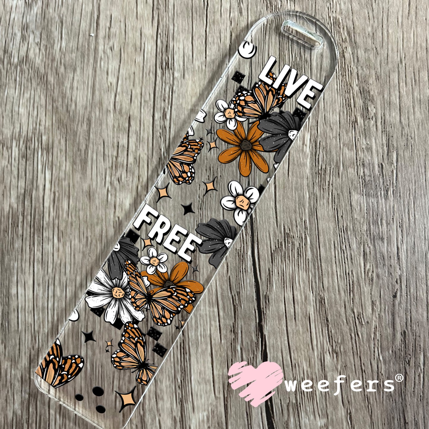Live Free Rust and Grey Flowers UV DTF Cup Wrap Bookmark Weefers