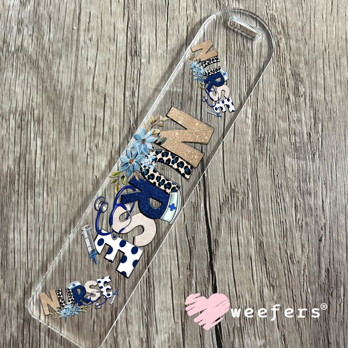 Navy Blue Nurse Florals UV DTF Cup Wrap Bookmark Weefers