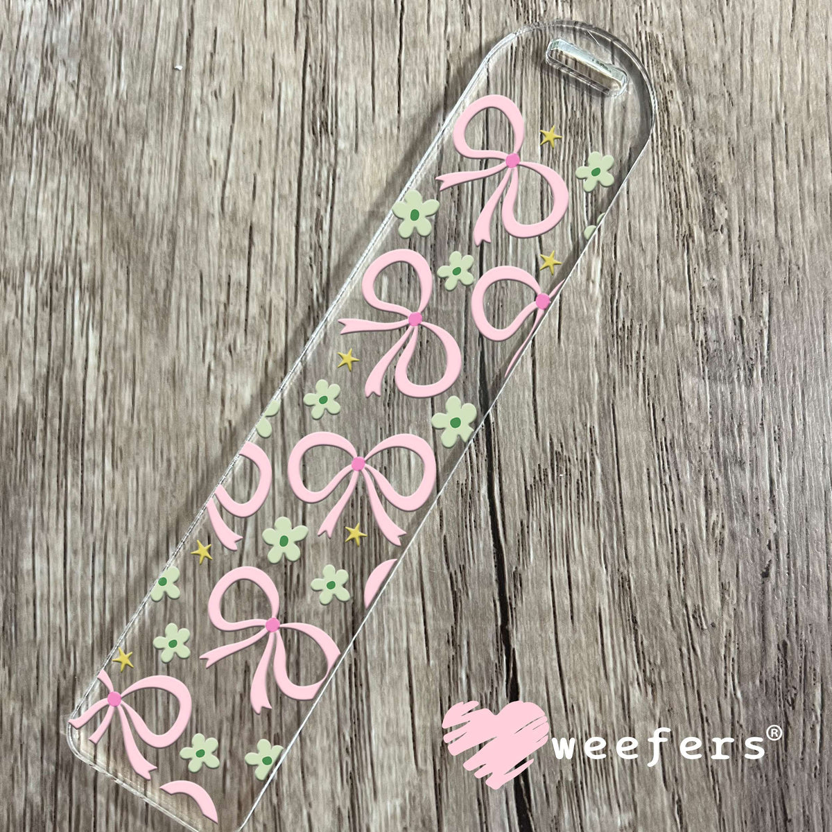 Pretty Pink Bows and Dainty Green Flowers UV DTF Cup Wrap Bookmark Weefers