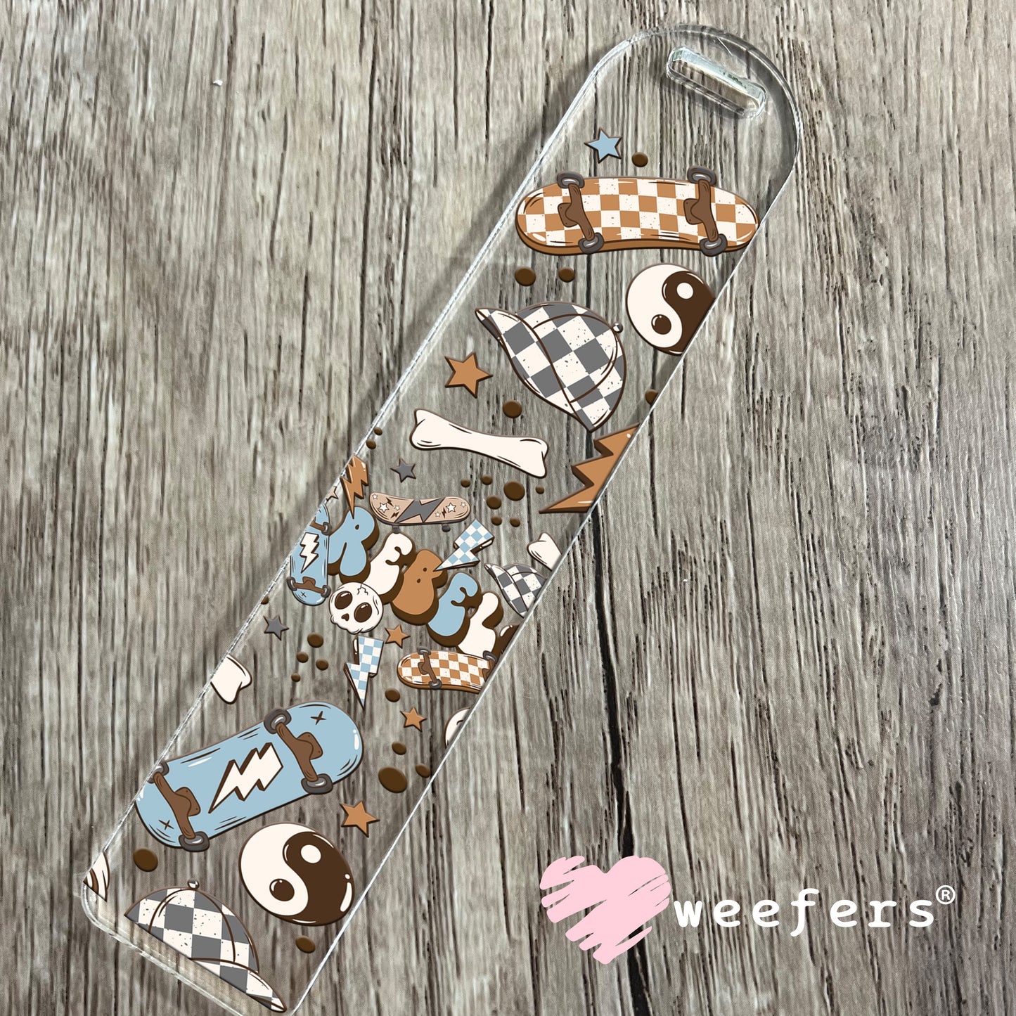 Rebel Skateboard Blue Brown UV DTF Cup Wrap Bookmark Weefers