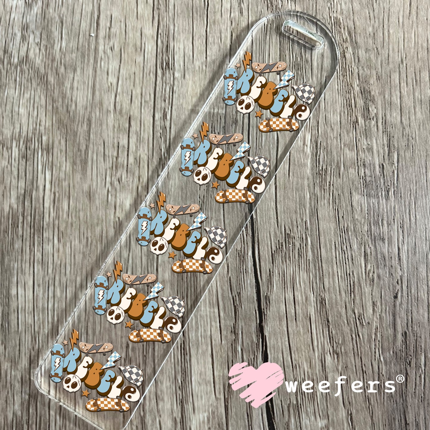 Rebel Skateboard Blue Brown UV DTF Decal Bookmark Weefers