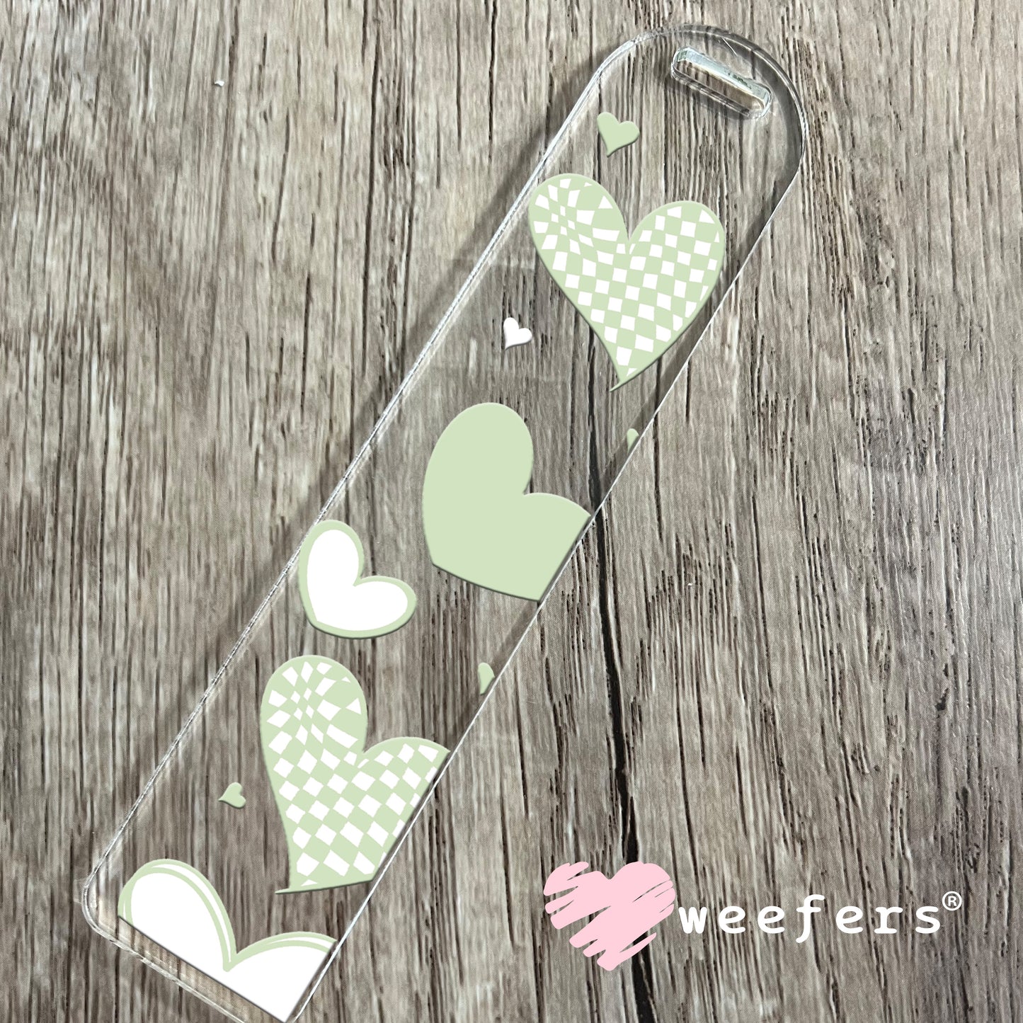 Mint Green Hearts UV DTF Cup Wrap Bookmark Weefers