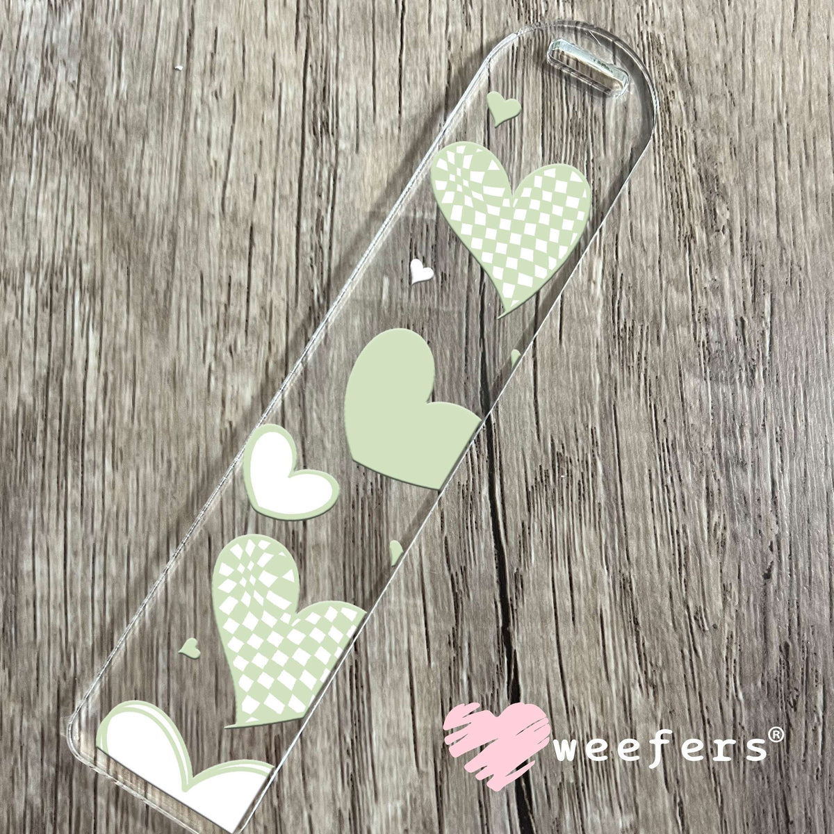 Mint Green Hearts UV DTF Cup Wrap Bookmark Weefers