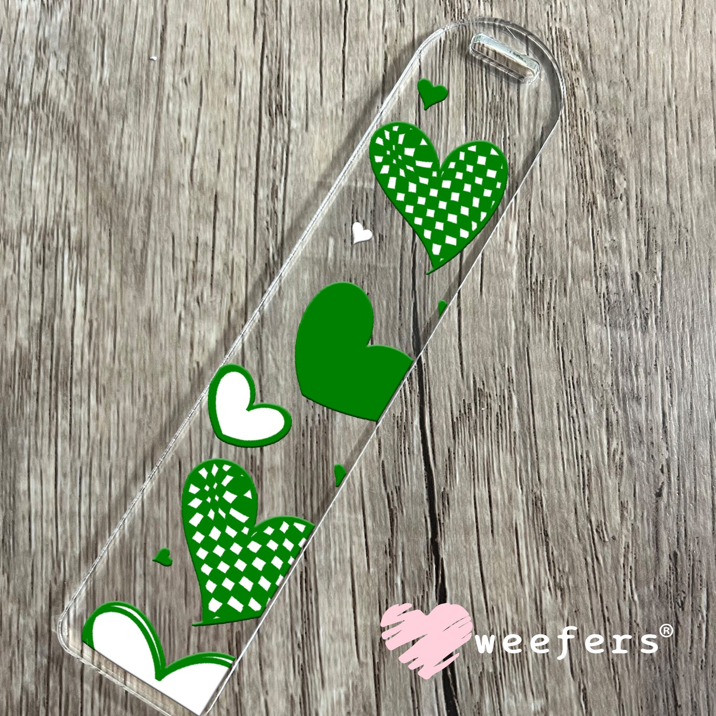 Green Hearts UV DTF Cup Wrap Bookmark Weefers