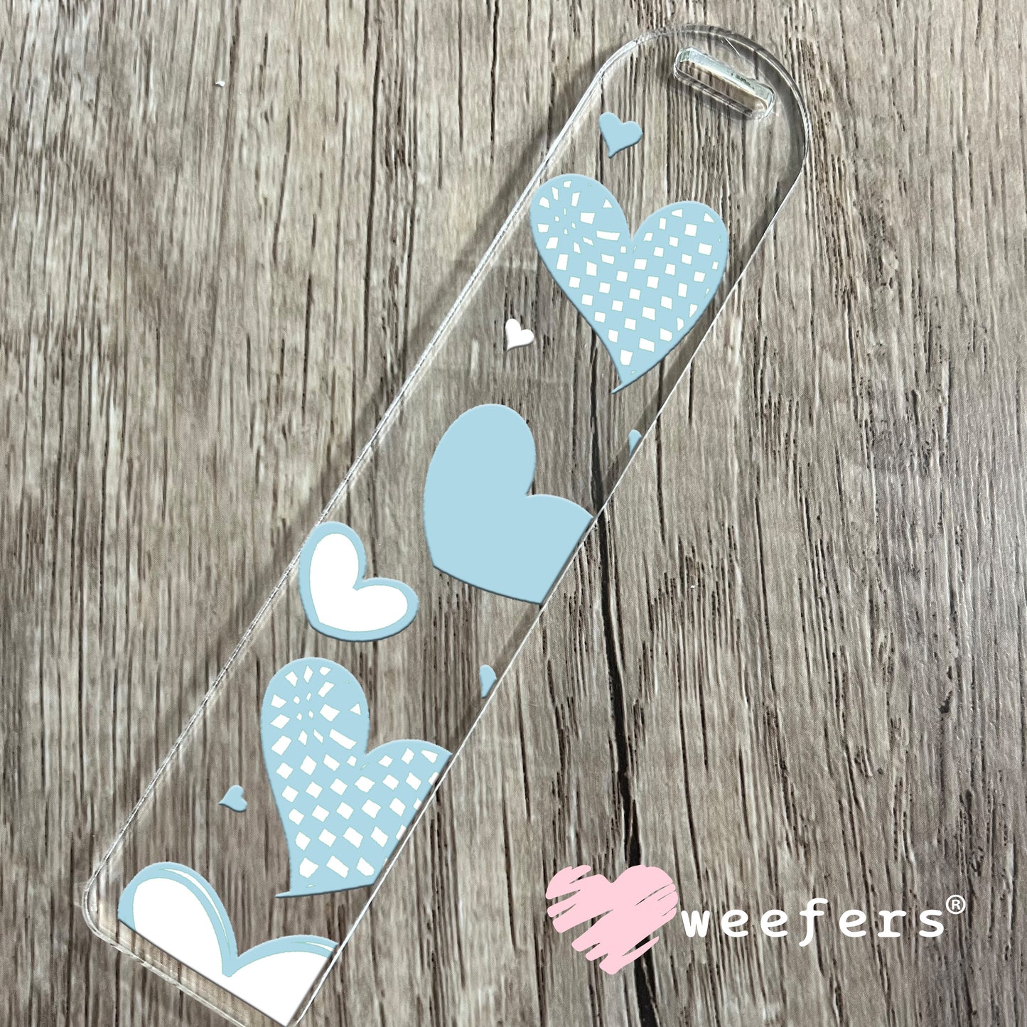 Light Blue Hearts UV DTF Cup Wrap Bookmark Weefers